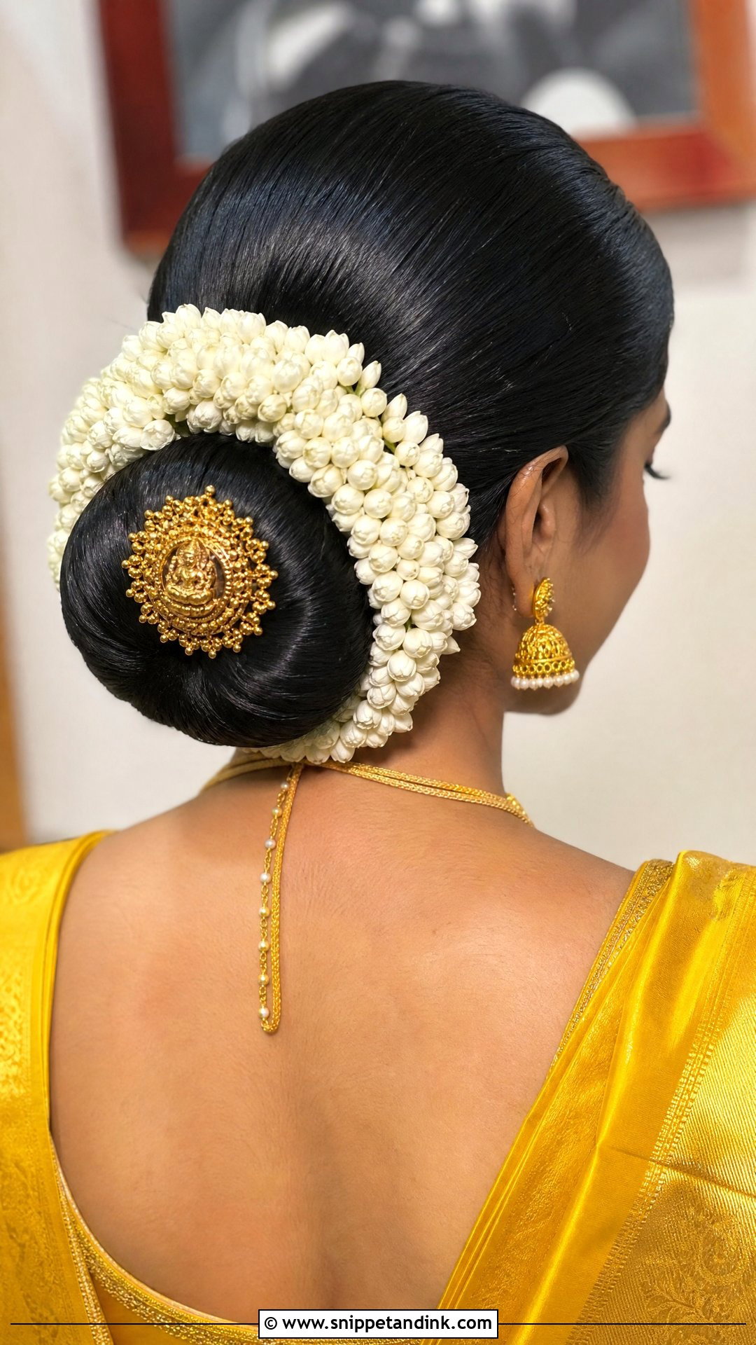 Low Bun With Gajra - Snippet and Ink - 20 Bridal Muhurtham Hairstyle Ideas