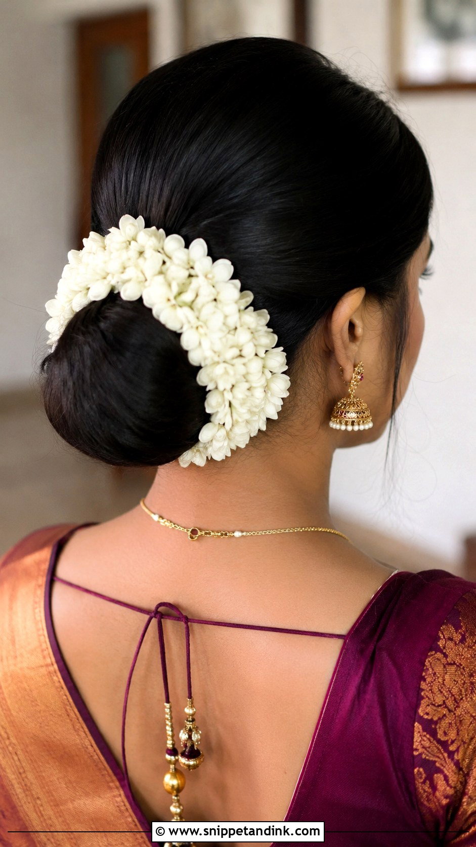 Low Bun With Gajra - Snippet and Ink - 25 Easy Simple Medium Length Hair Hairstyles for Indian Weddings