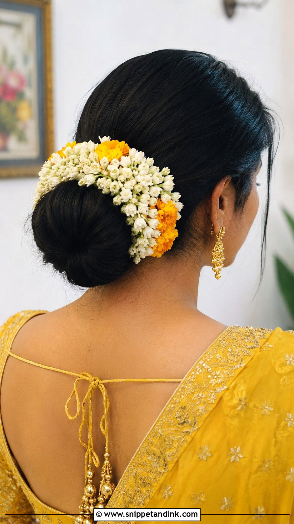 Low Bun With Gajra - Snippet and Ink - 25 Haldi Bride Hairstyle Ideas