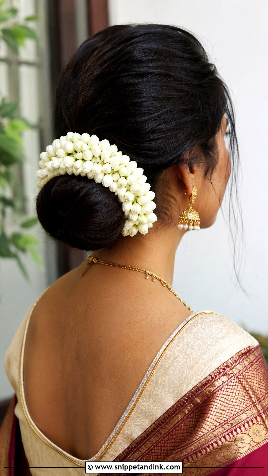 Low Bun With Gajra - Snippet and Ink - 20 Simple Hairstyles for Indian Wedding