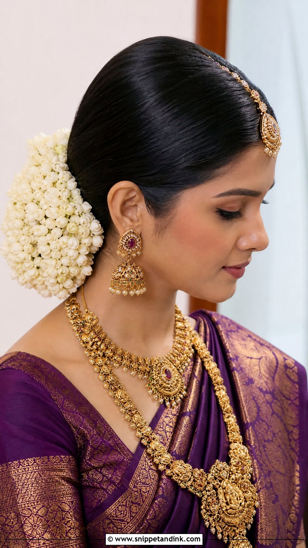 Low Bun With Gajra - Snippet and Ink - 20 South Indian Wedding Hairstyles for Short Hair