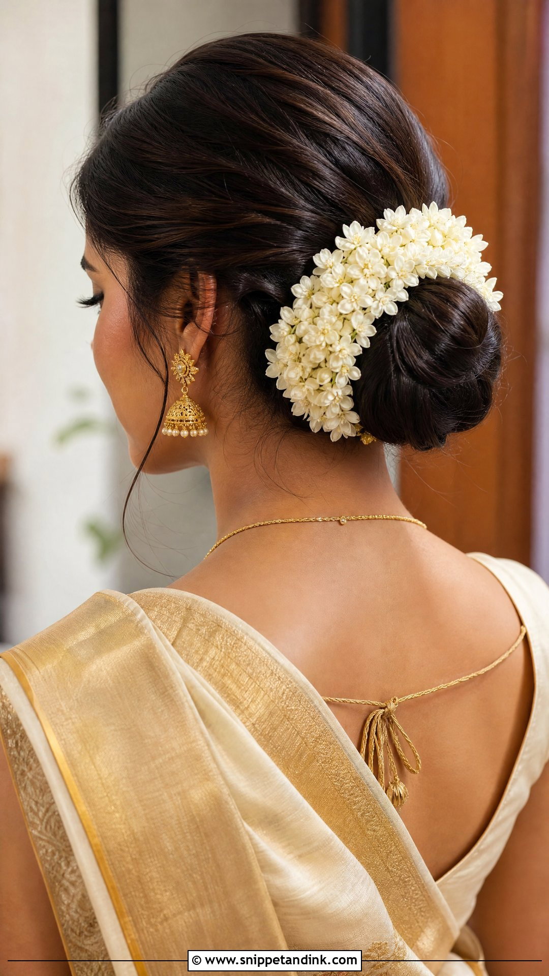 Low Bun With Gajra - Snippet and Ink - 15 Easy Hairstyles for Indian Wedding