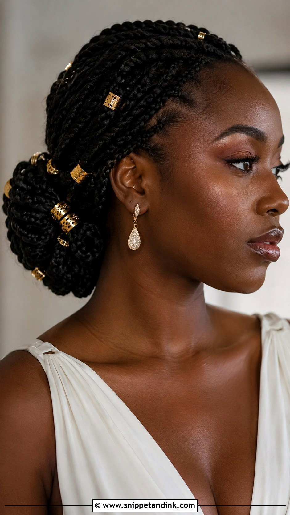 Low Bun With Gold Hair Cuffs - Snippet and Ink - 20 Low Bun Wedding Hair Black Women Ideas