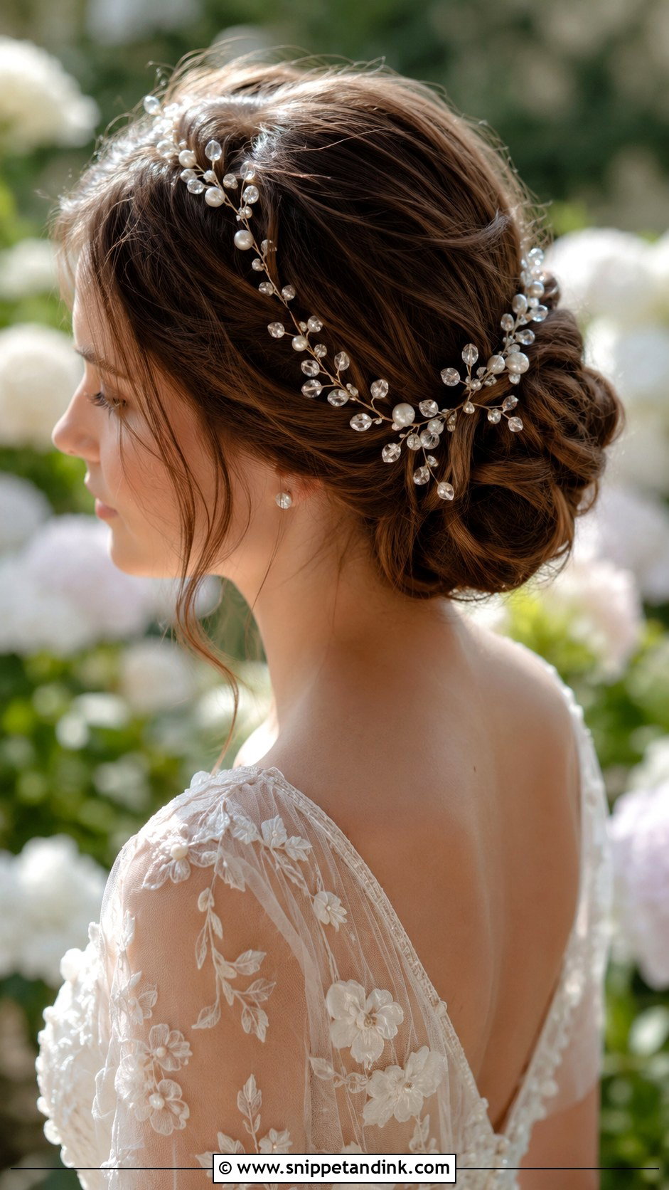 Low Bun With Hair Vine - Snippet and Ink - 25 Low Bun Wedding Hair Front View Ideas