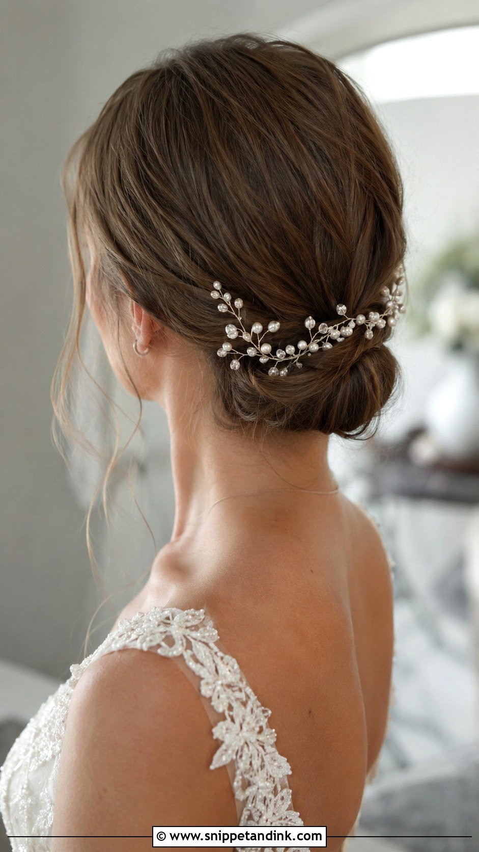 Low Bun With Hair Vine - Snippet and Ink - 30 Boho Bridal Hair Ideas