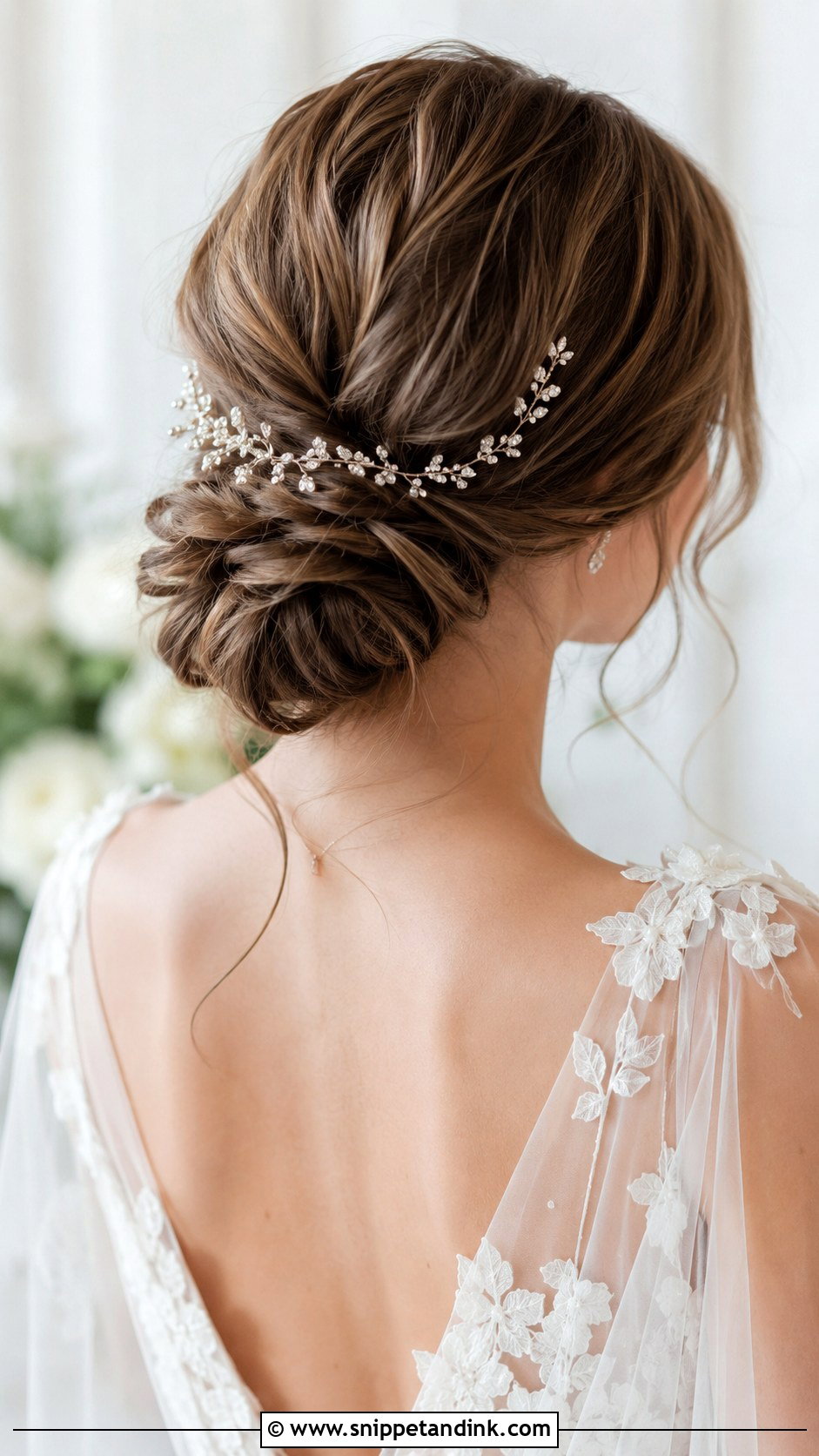 Low Bun With Hair Vine - Snippet and Ink - 30 Low Bun Bridal Hair Ideas