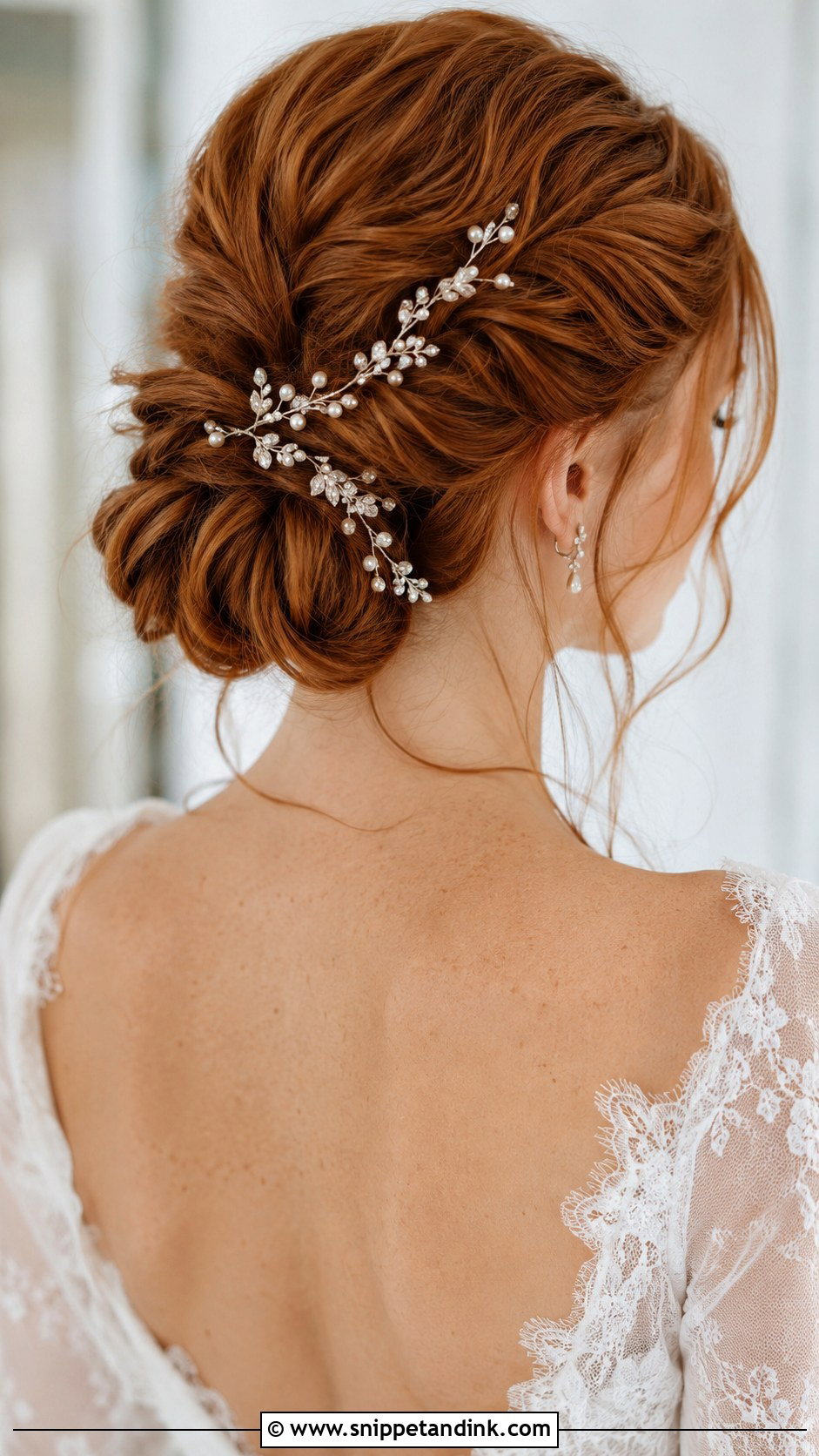 Low Bun With Hair Vine - Snippet and Ink - 30 Low Updo Wedding Hair Ideas