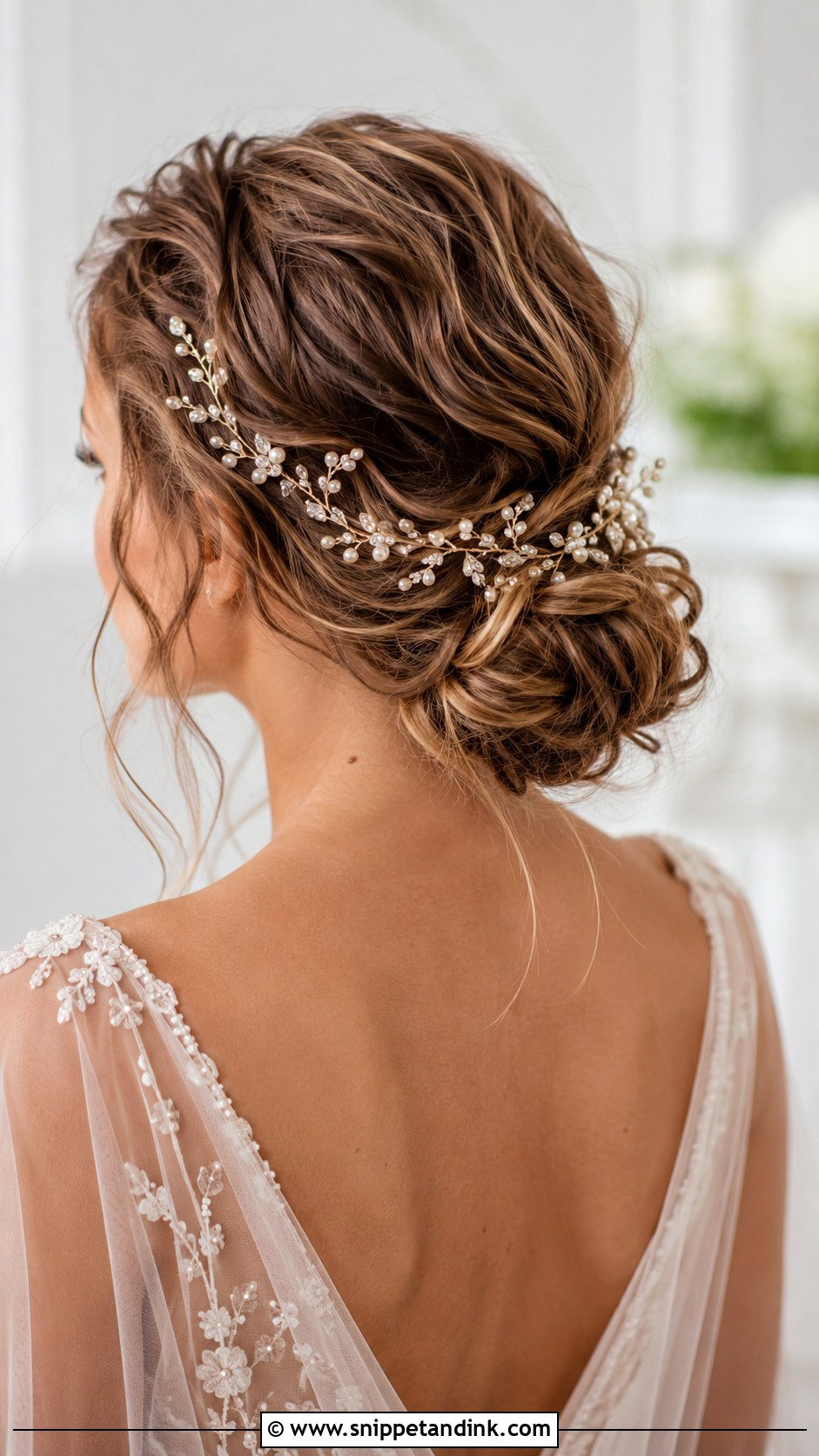 Low Bun With Hair Vine - Snippet and Ink - 35 Low Bun Wedding Hair Ideas