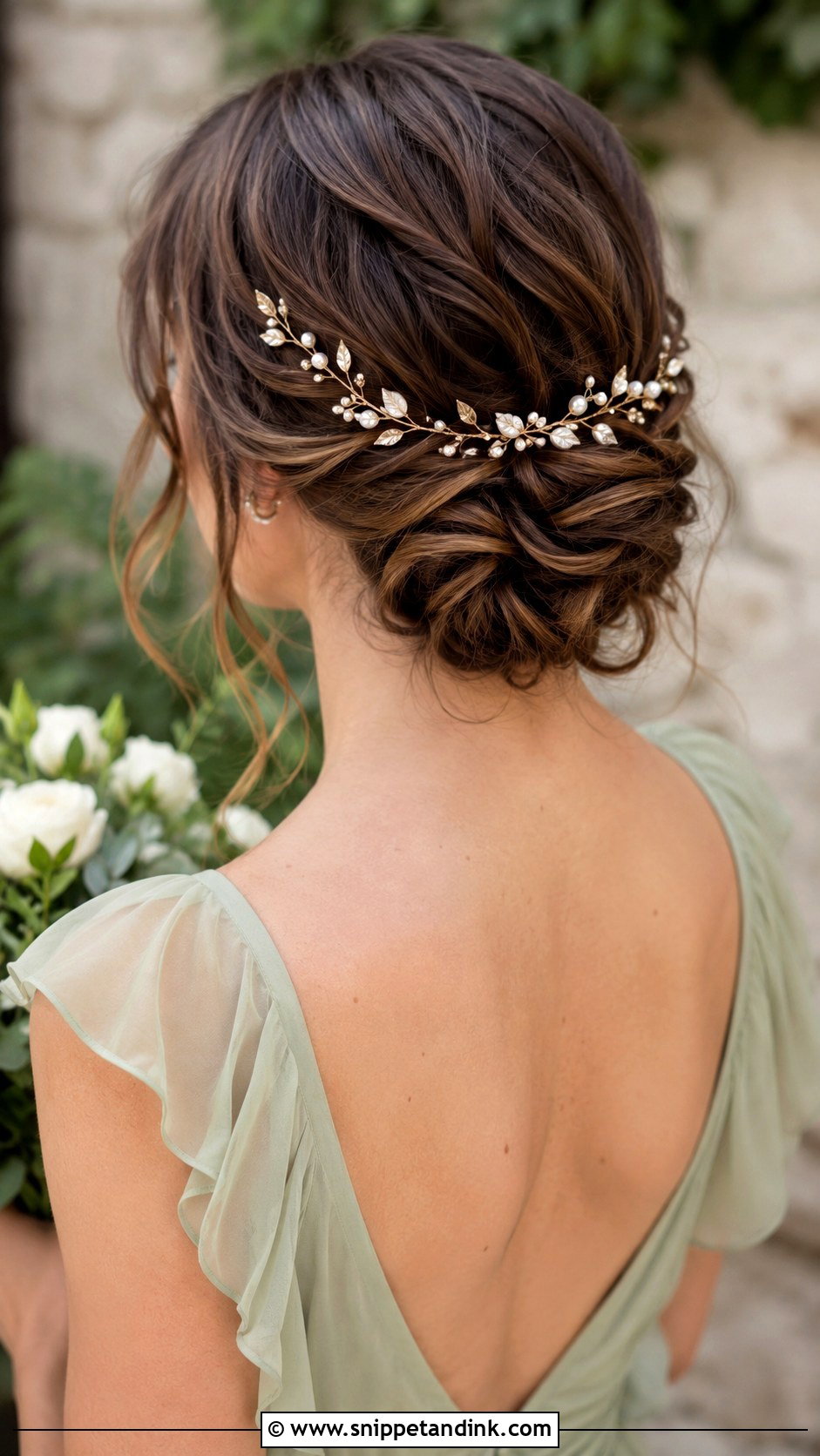 Low Bun With Hair Vine Bridesmaid Hair - Snippet and Ink - 20 Low Updo Wedding Hair Bridesmaid Ideas
