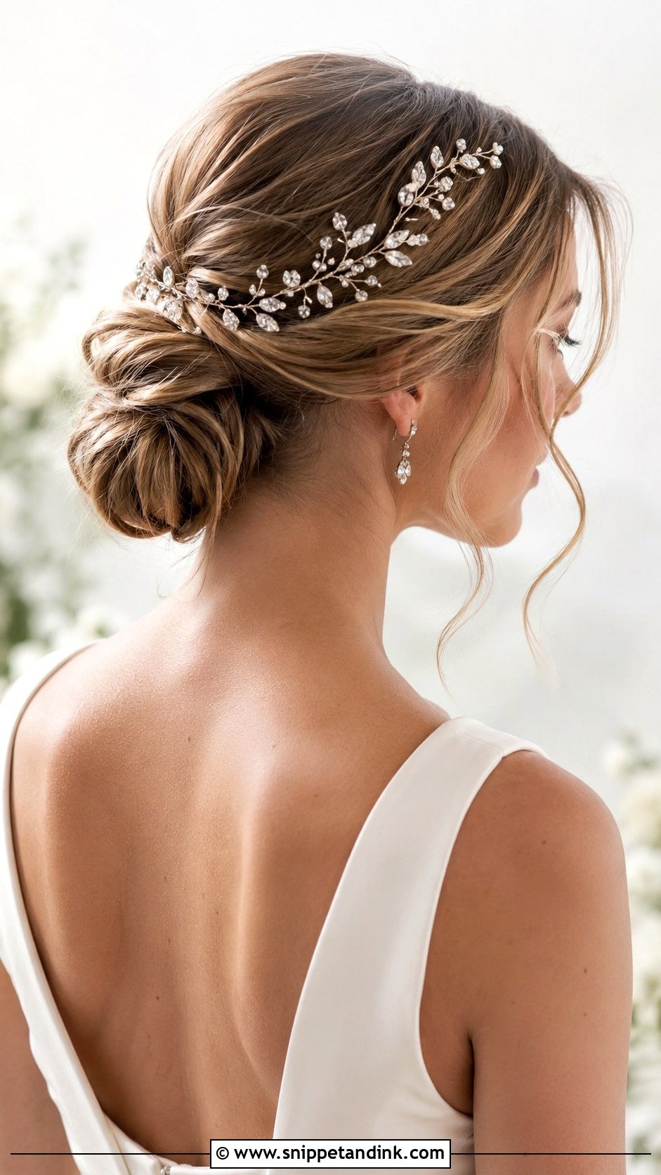 Low Bun With Hair Vine Crown - Snippet and Ink - 20 Wedding Hair with Crown Ideas