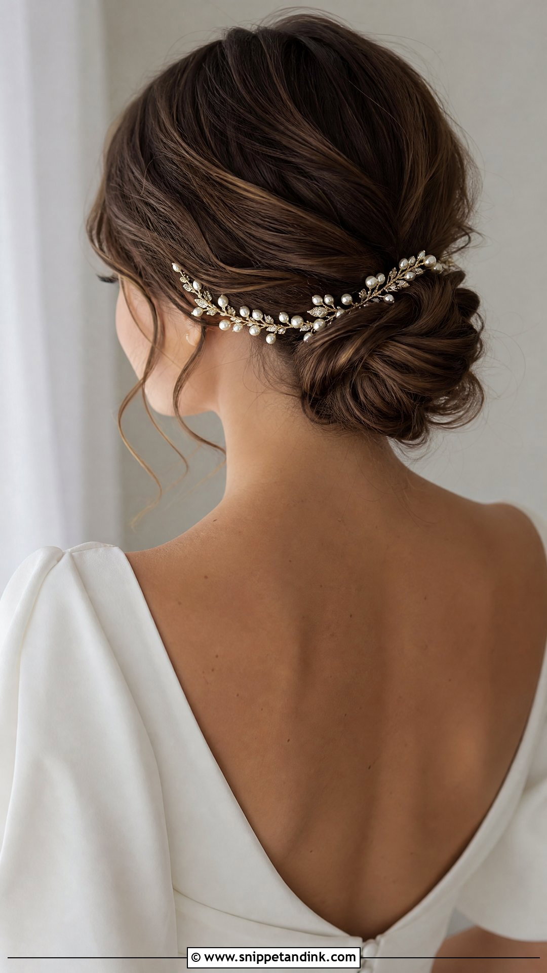 Low Bun With Hair Vine - Snippet and Ink - 20 Bridal Low Bun Hairstyles