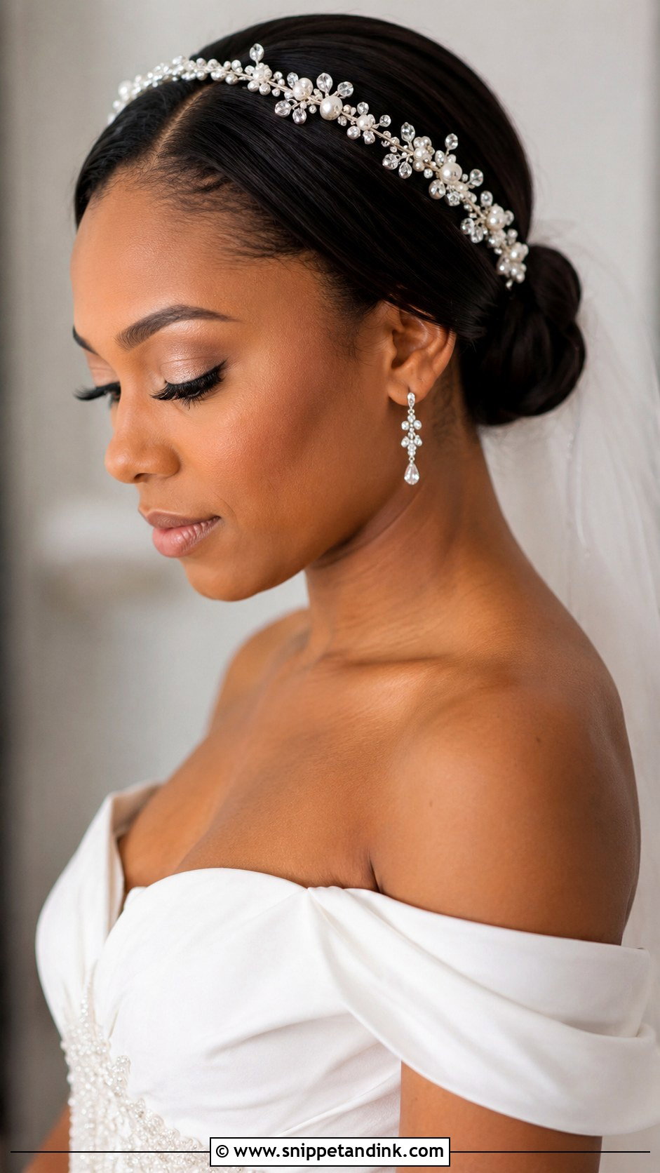 Low Bun With Headband - Snippet and Ink - 20 Low Bun Wedding Hair Black Women Ideas