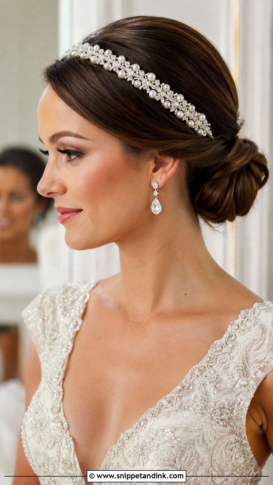 Low Bun With Headband - Snippet and Ink - 25 Low Bun Wedding Hair Front View Ideas