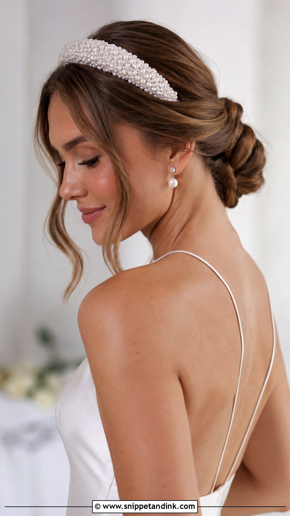 Low Bun With Headband - Snippet and Ink - 30 Low Bun Bridal Hair Ideas