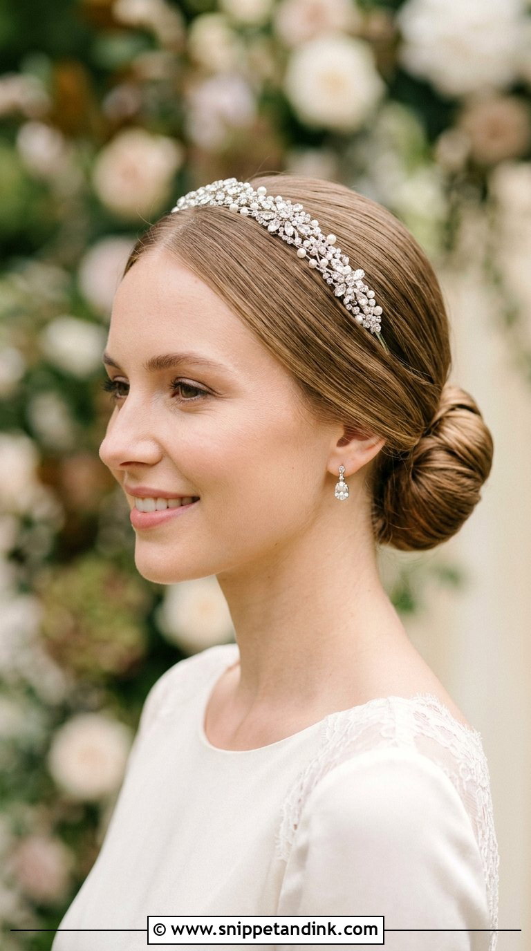 Low Bun With Headband - Snippet and Ink - 20 Bride Low Bun Hairstyles