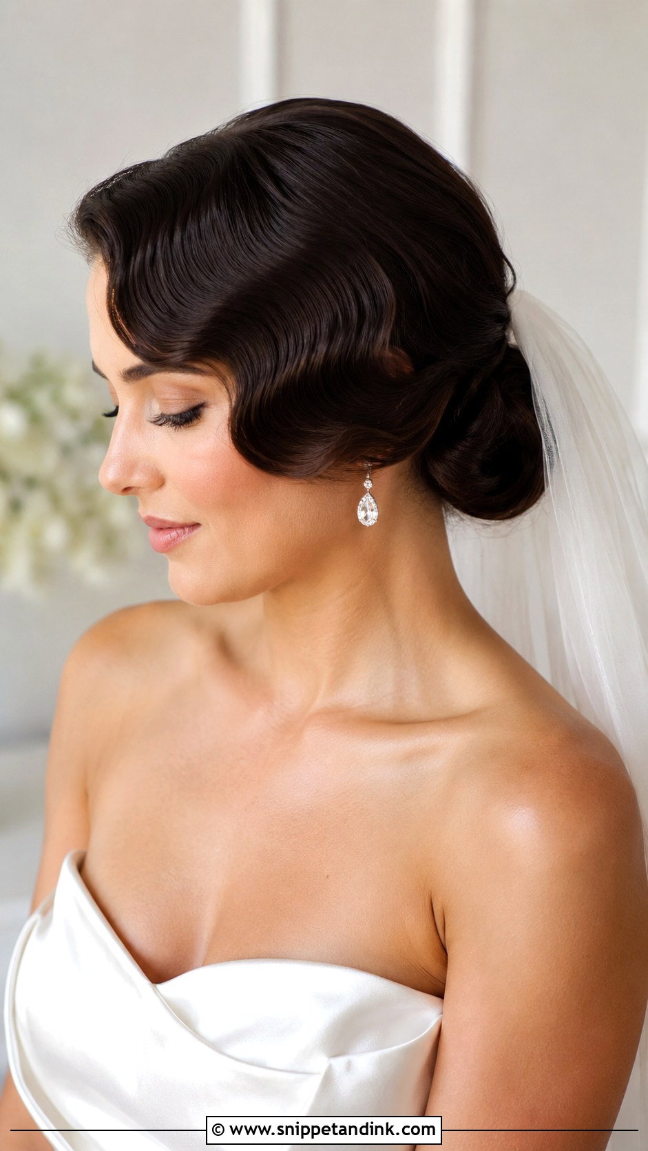 Low Bun With Hollywood Waves And Veil - Snippet and Ink - 30 Hollywood Waves with Veil
