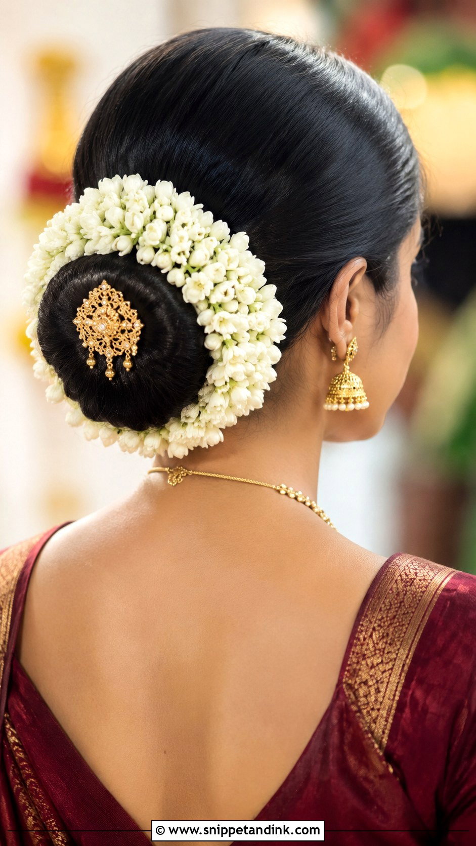 Low Bun With Jasmine - Snippet and Ink - 35 South Indian Wedding Hairstyles