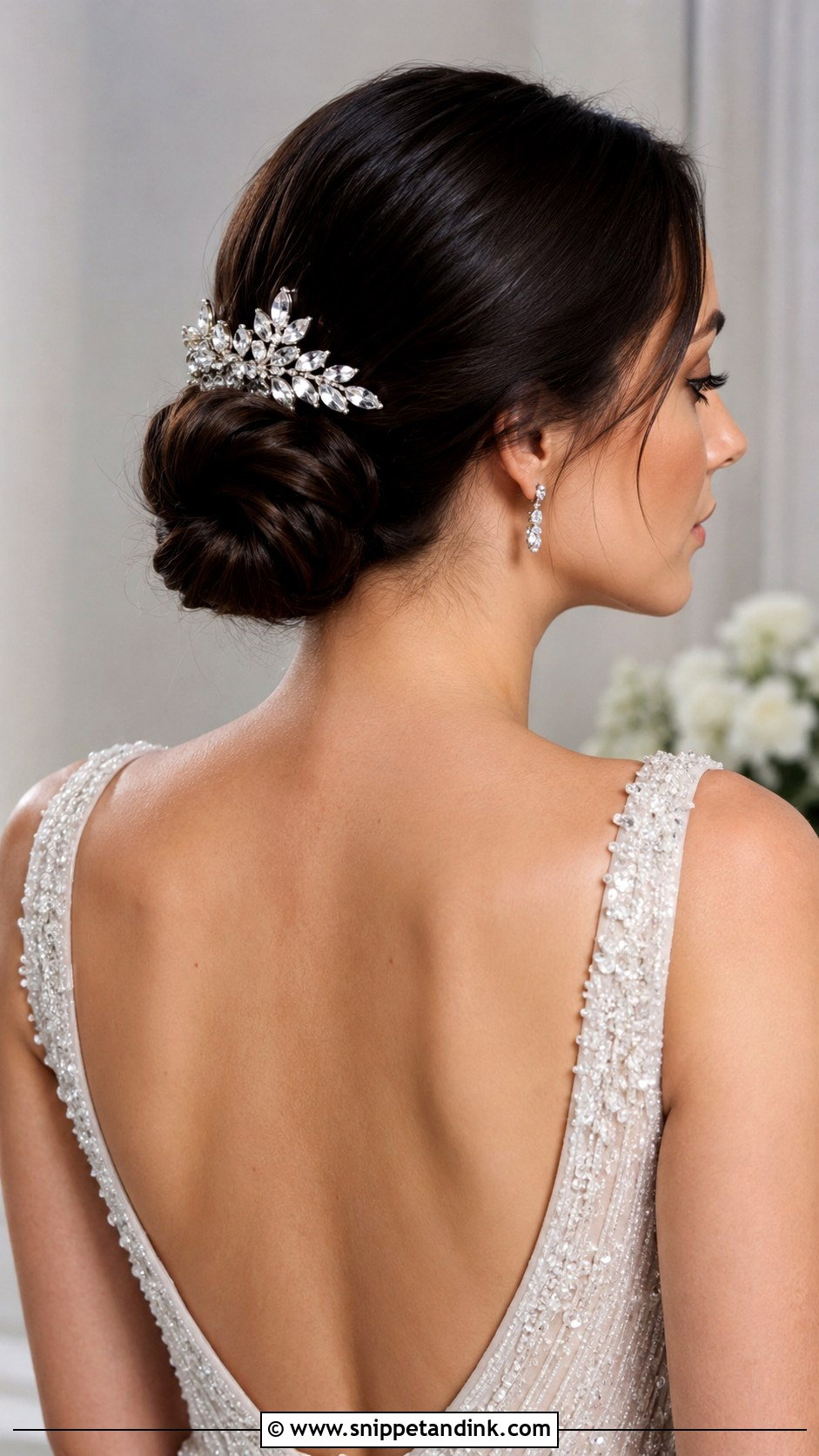 Low Bun With Jeweled Comb - Snippet and Ink - 25 Low Bridal Bun Ideas