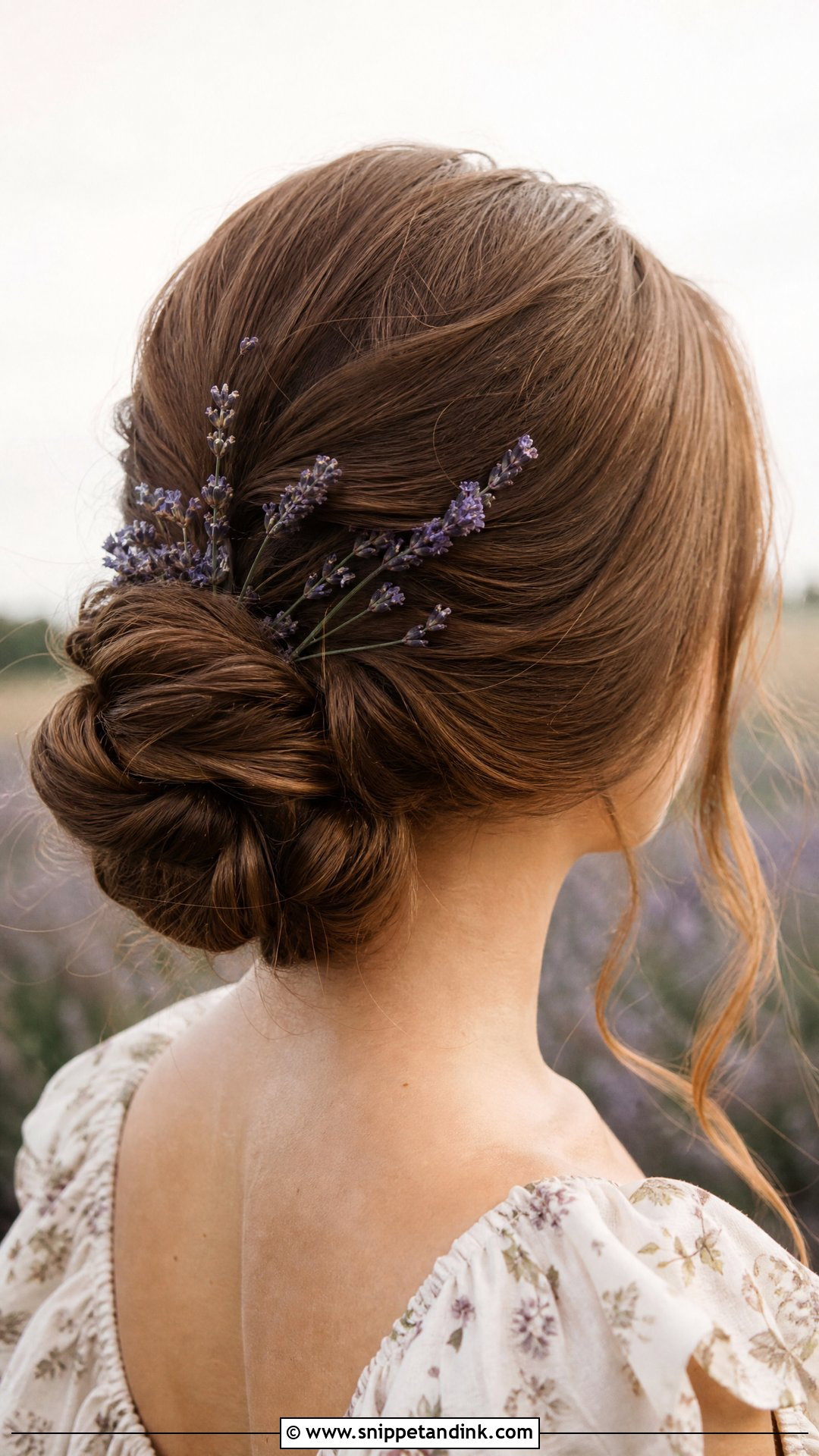 Low Bun With Lavender Sprigs - Snippet and Ink - 20 Floral Updo Ideas