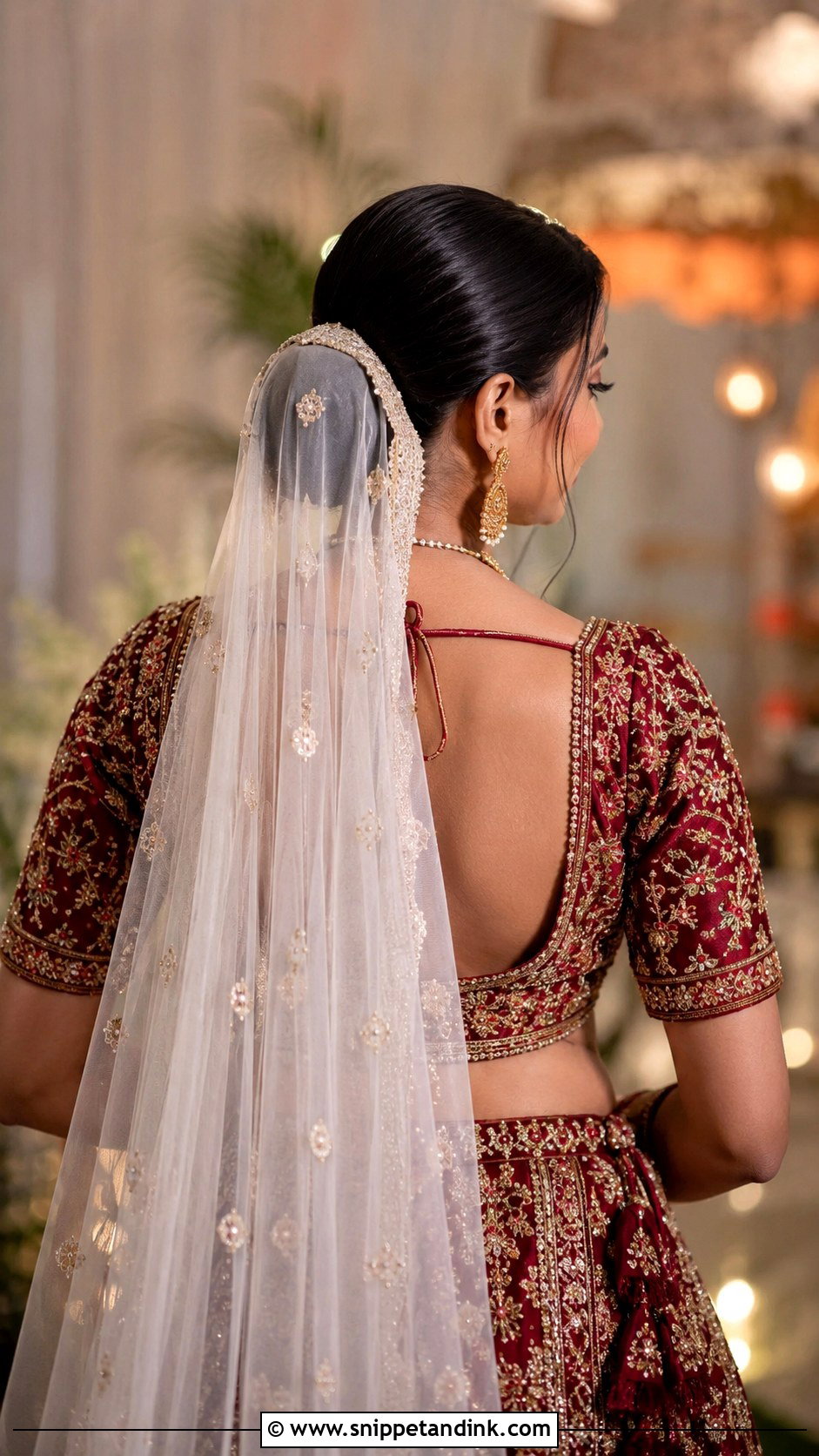 Low Bun With Long Veil - Snippet and Ink - 30 Indian Bridal Bun Hairstyles