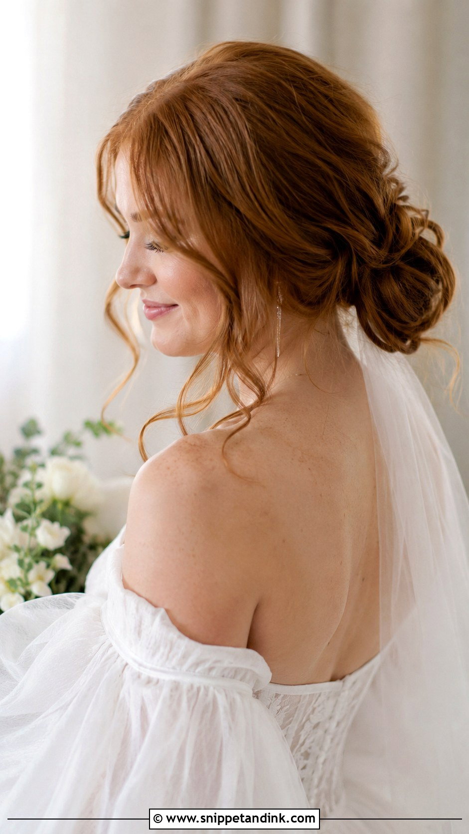 Low Bun With Loose Curls - Snippet and Ink - 30 Low Bun Bridal Hair Ideas
