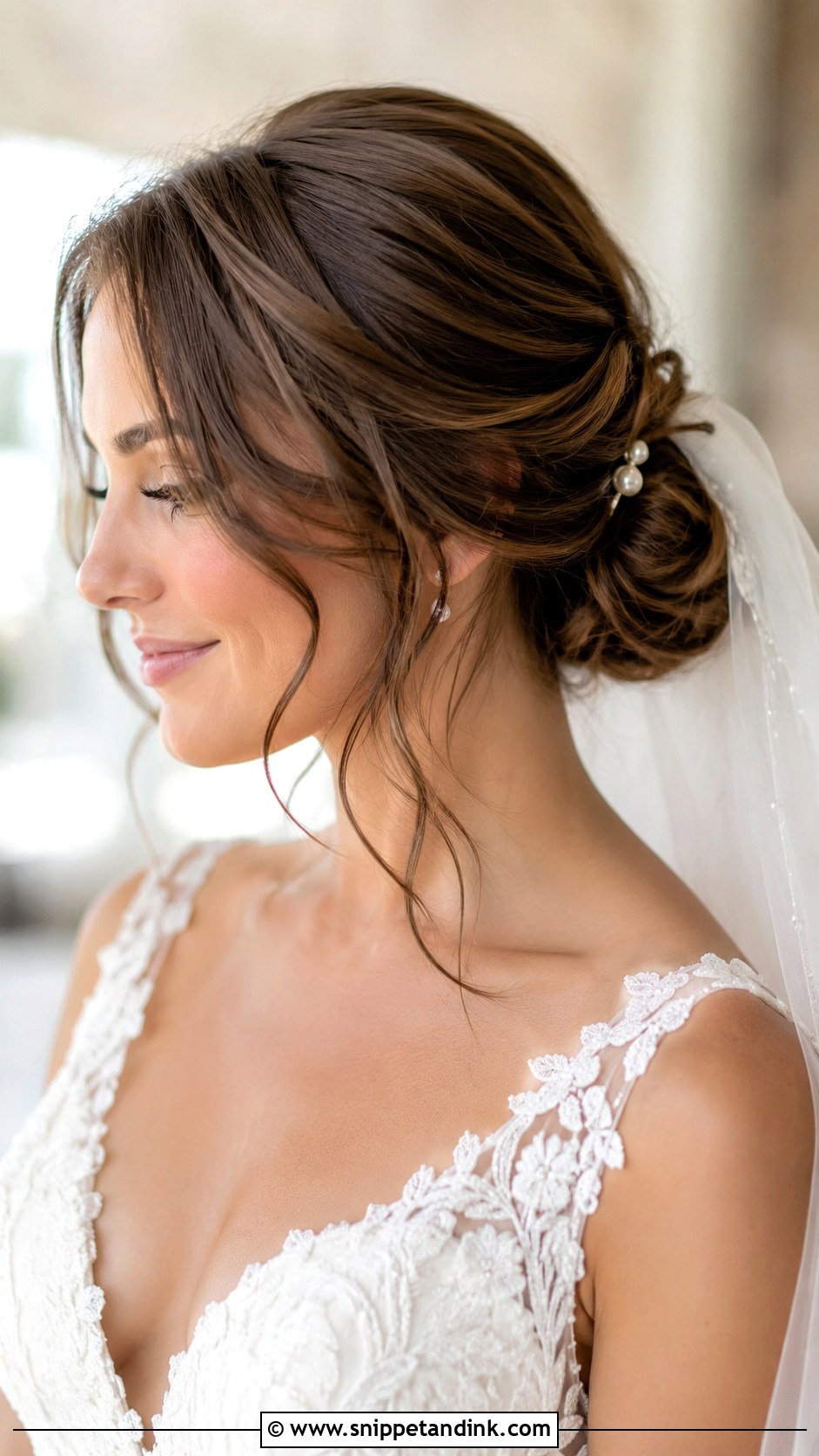 Low Bun With Loose Tendrils - Snippet and Ink - 30 Wedding Hairstyles Short Hair