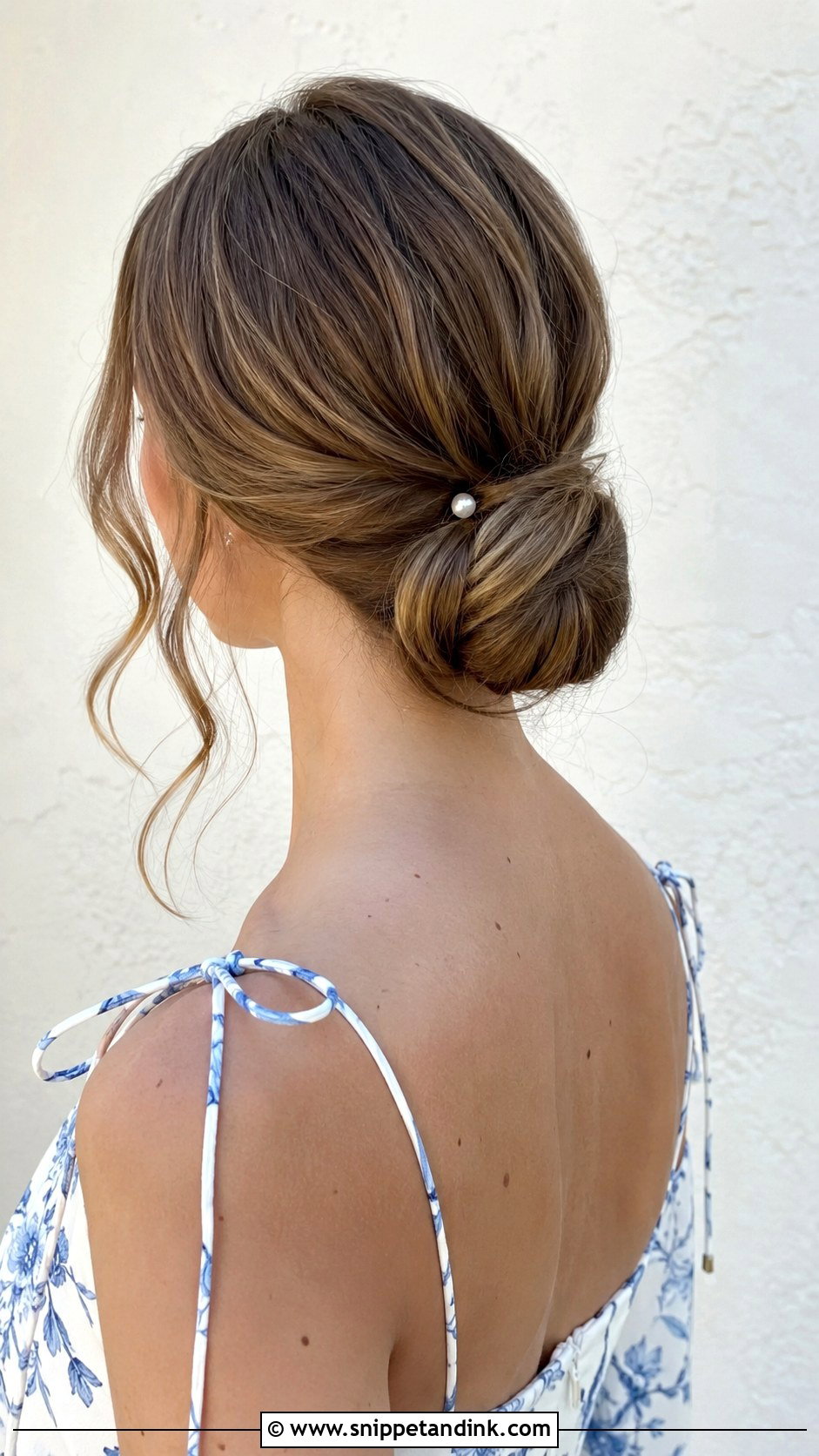 Low Bun With Loose Tendrils - Snippet and Ink - 25 Long Hairstyles for Wedding Guest