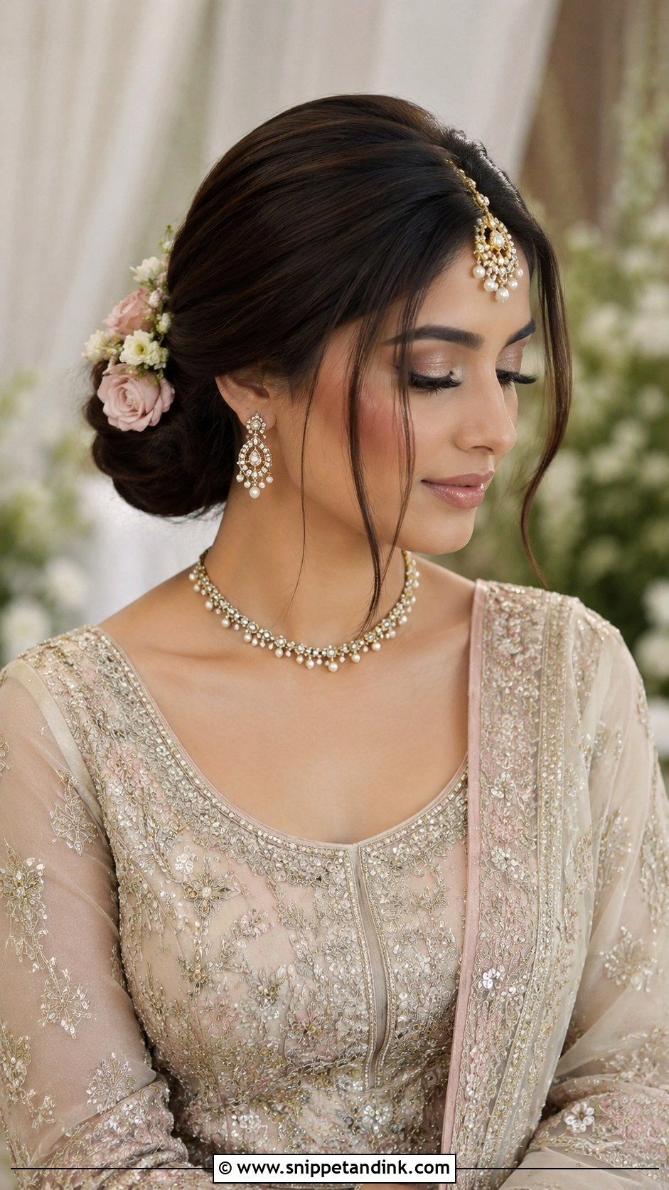 Low Bun With Maang Tikka - Snippet and Ink - 25 Pakistani Bridal Hairstyles Walima