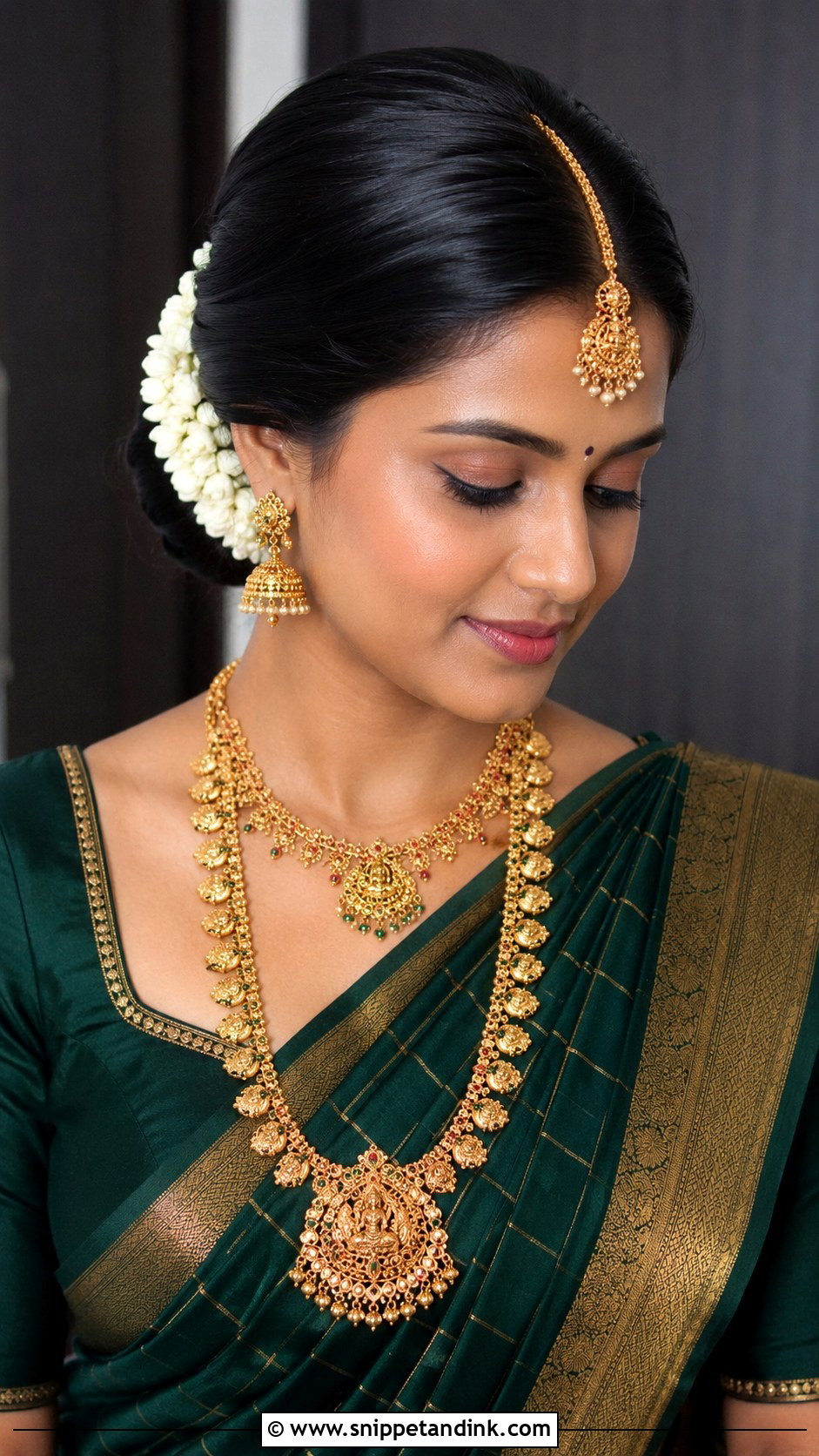 Low Bun With Maang Tikka - Snippet and Ink - 25 Tamil Bride Hairstyle Ideas
