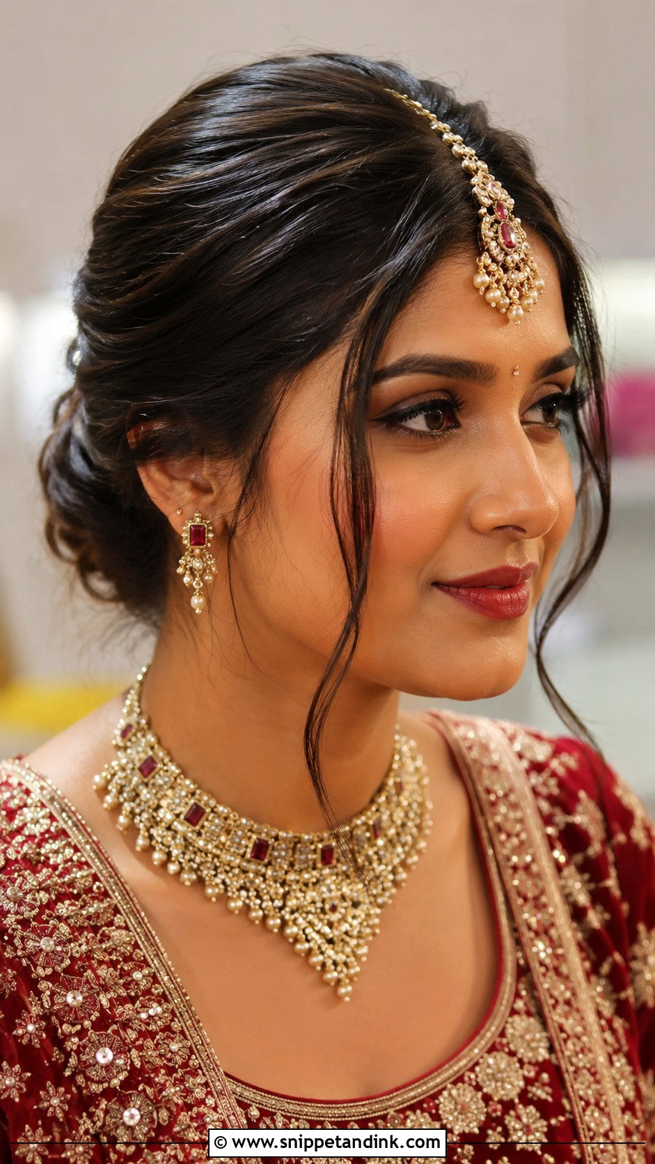 Low Bun With Maang Tikka - Snippet and Ink - 30 Indian Hairstyle for Wedding Ideas