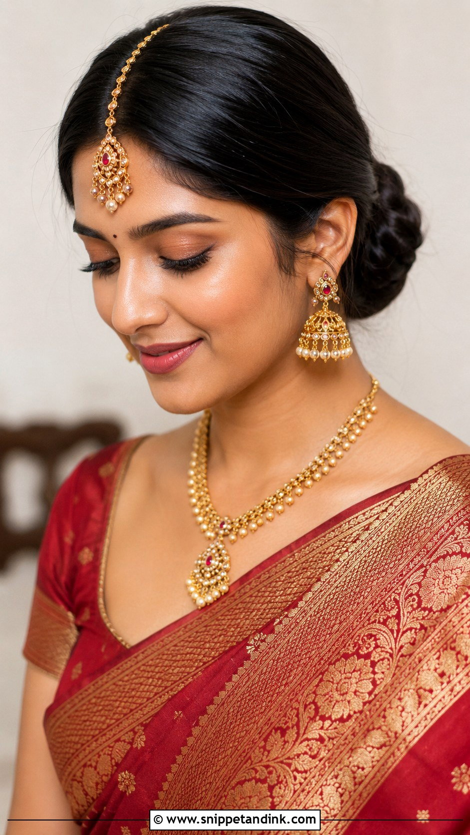 Low Bun With Maang Tikka - Snippet and Ink - 30 Indian Wedding Hairstyles