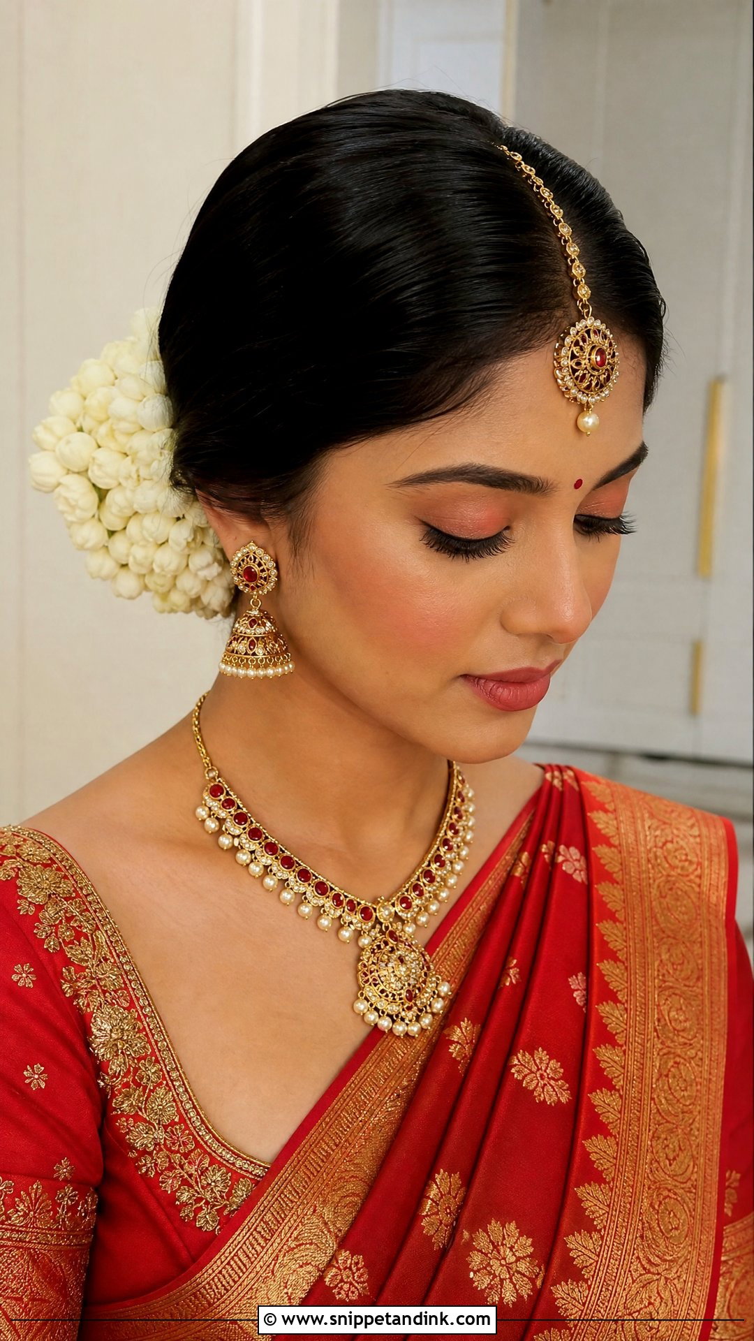 Low Bun With Maang Tikka - Snippet and Ink - 20 Hairstyles for Bride Sister