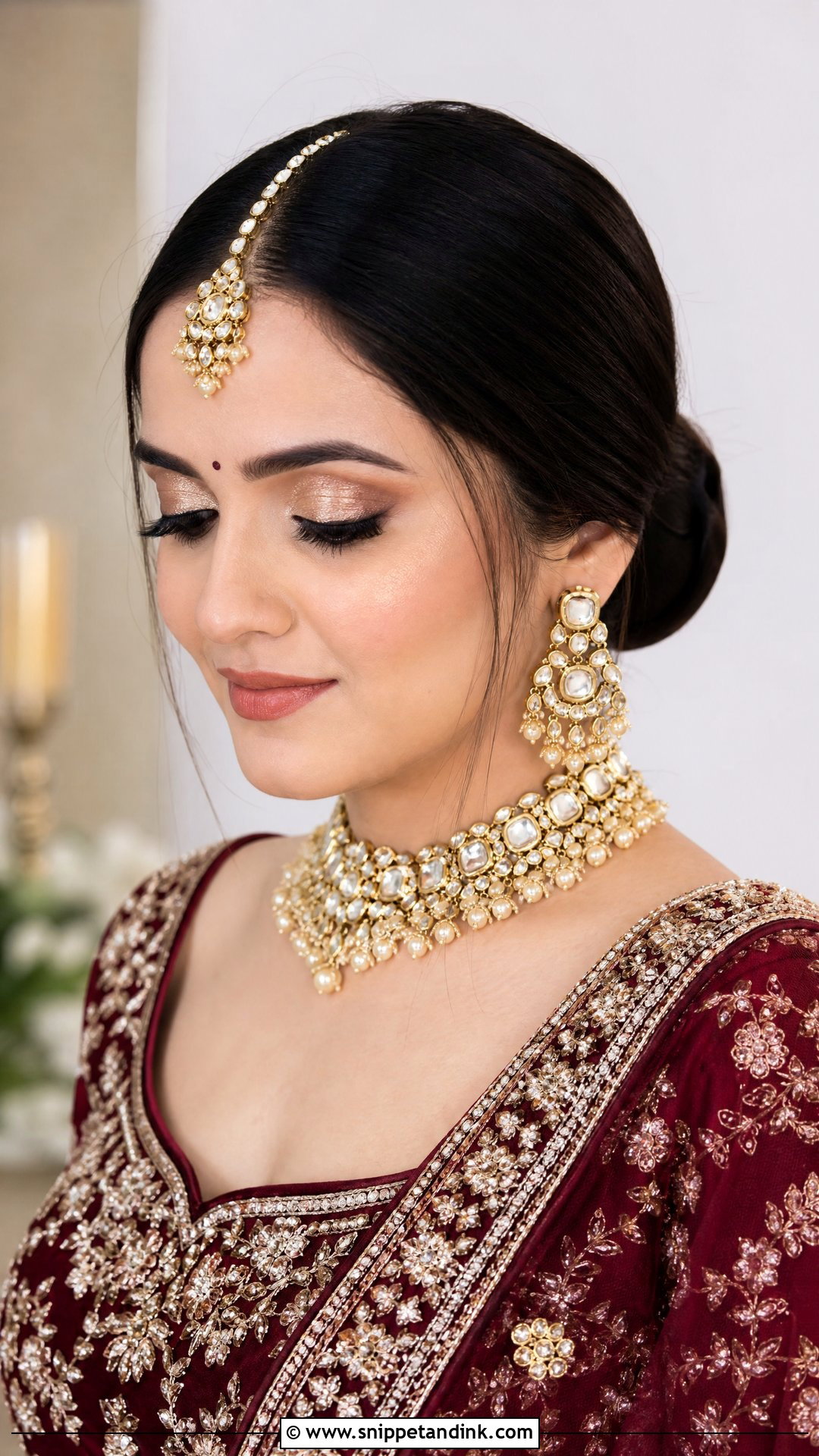 Low Bun With Maang Tikka - Snippet and Ink - 20 Mandap Hairstyle for Bride Ideas