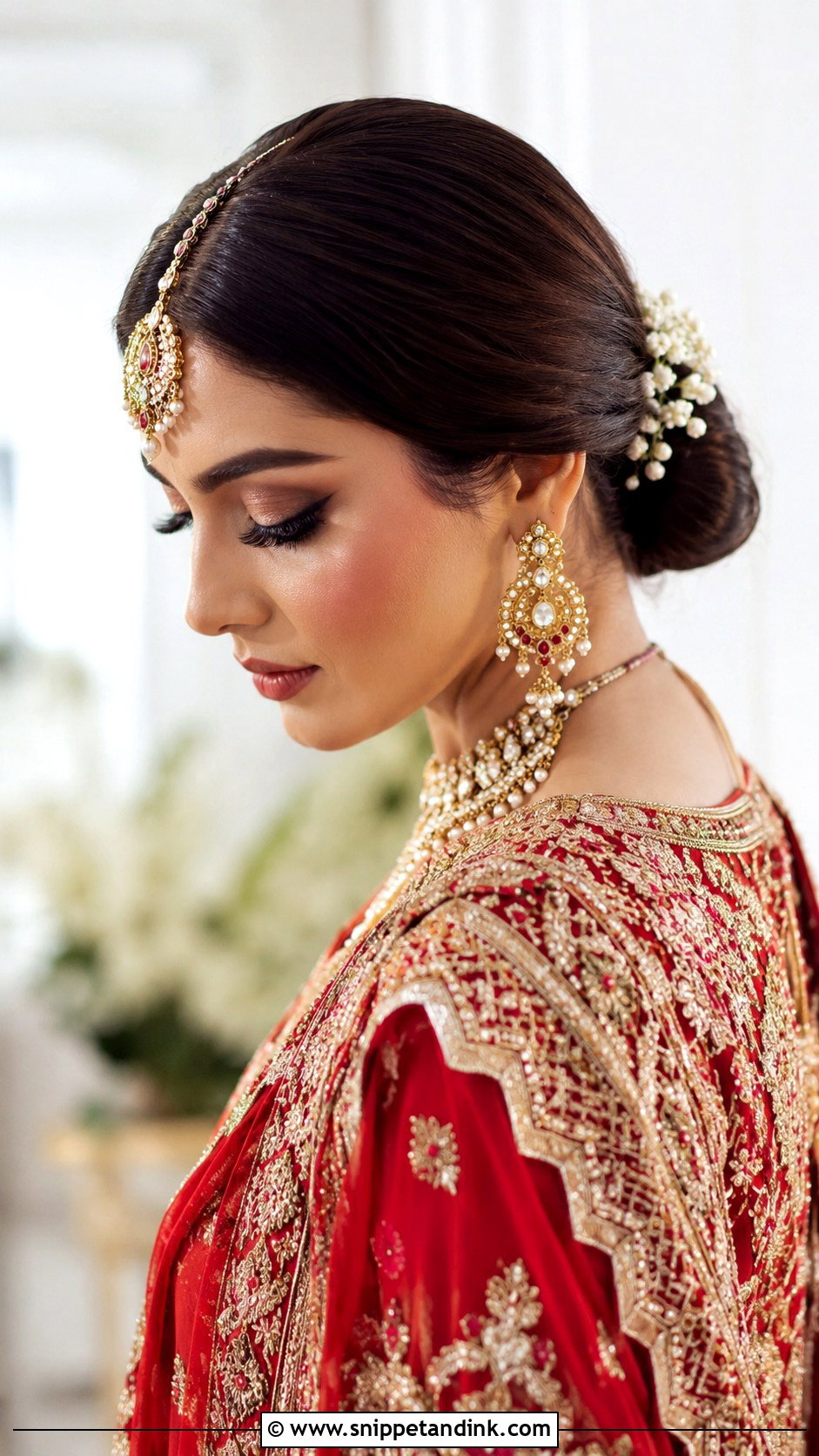 Low Bun With Maang Tikka - Snippet and Ink - 20 Pakistani Barat Bridal Hair Styles