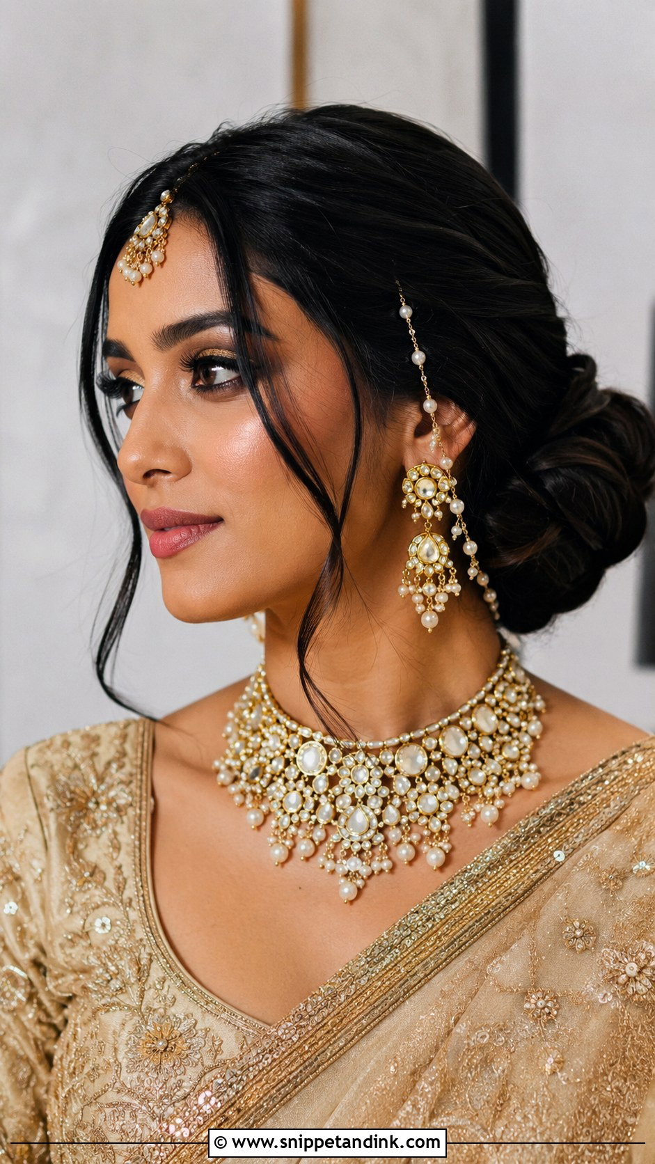 Low Bun With Maang Tikka - Snippet and Ink - 25 Indian Wedding Hairstyle for Chubby Face Ideas