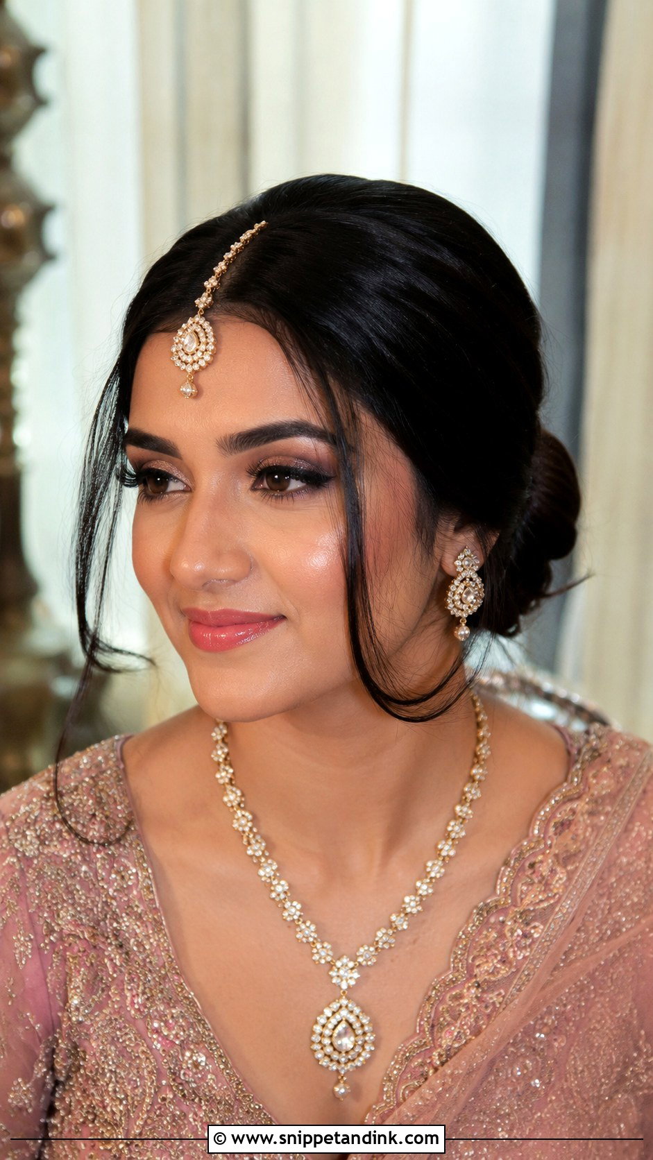 Low Bun With Maang Tikka - Snippet and Ink - 20 Engagment Hair Hairstyles