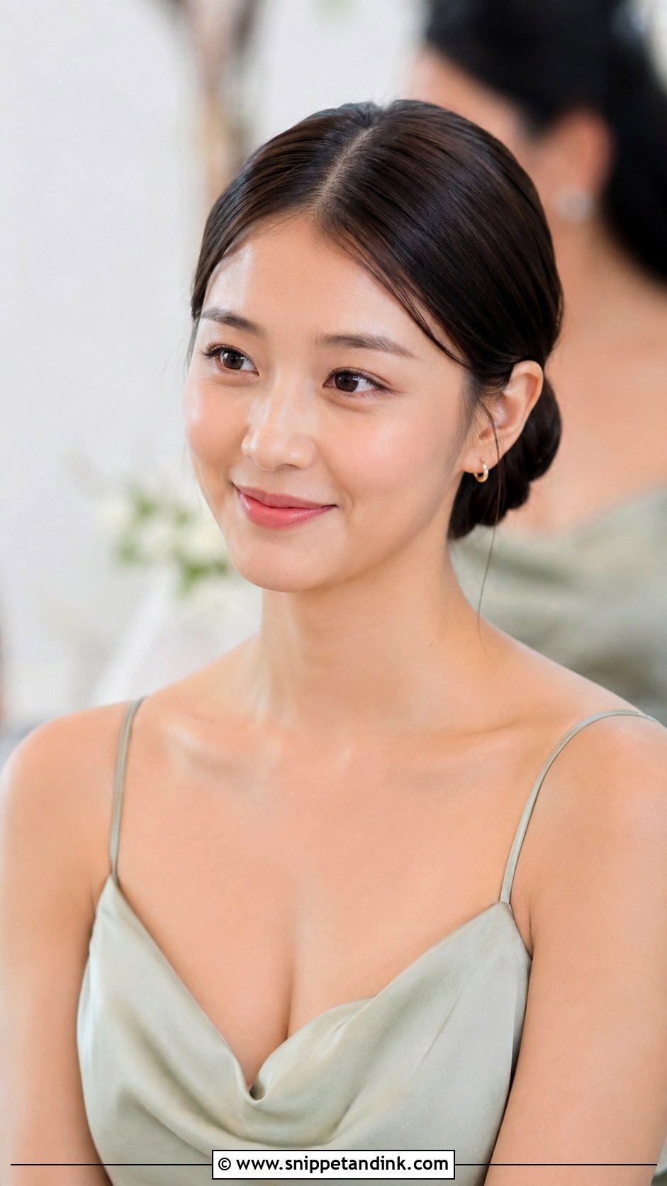 Low Bun With Middle Part Bridesmaid Hair - Snippet and Ink - 20 Low Updo Wedding Hair Bridesmaid Ideas