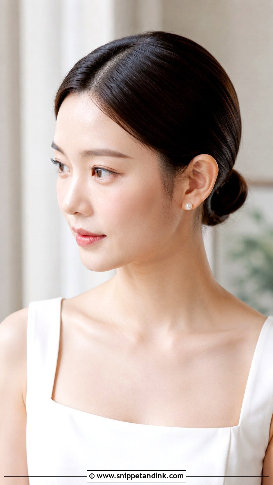 Low Bun With Middle Part For Short Wedding Hair - Snippet and Ink - 15 Low Bun Short Wedding Hair Ideas