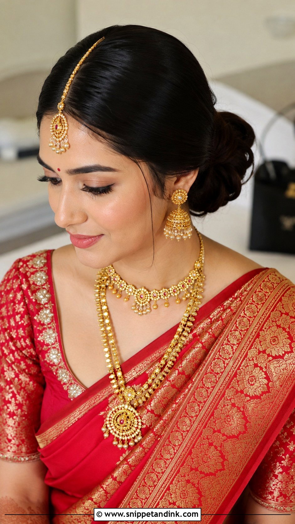 Low Bun With Middle Parting - Snippet and Ink - 20 Indian Bridal Bun Ideas