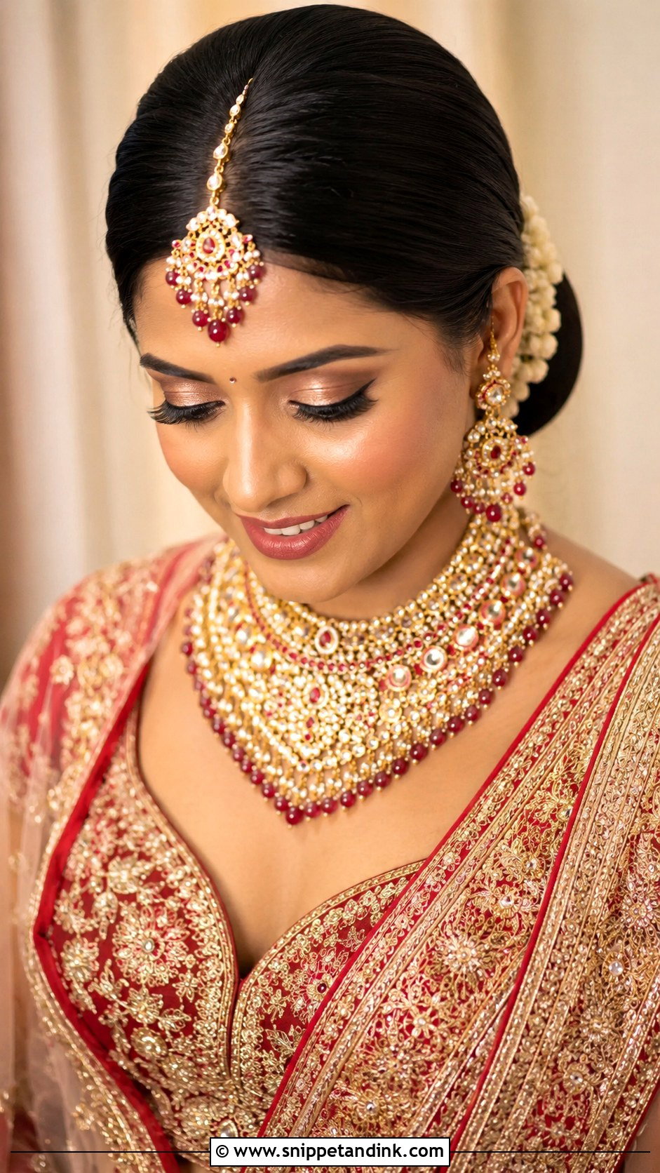 Low Bun With Middle Parting - Snippet and Ink - 25 Indian Weddings Bridal Hair Styles