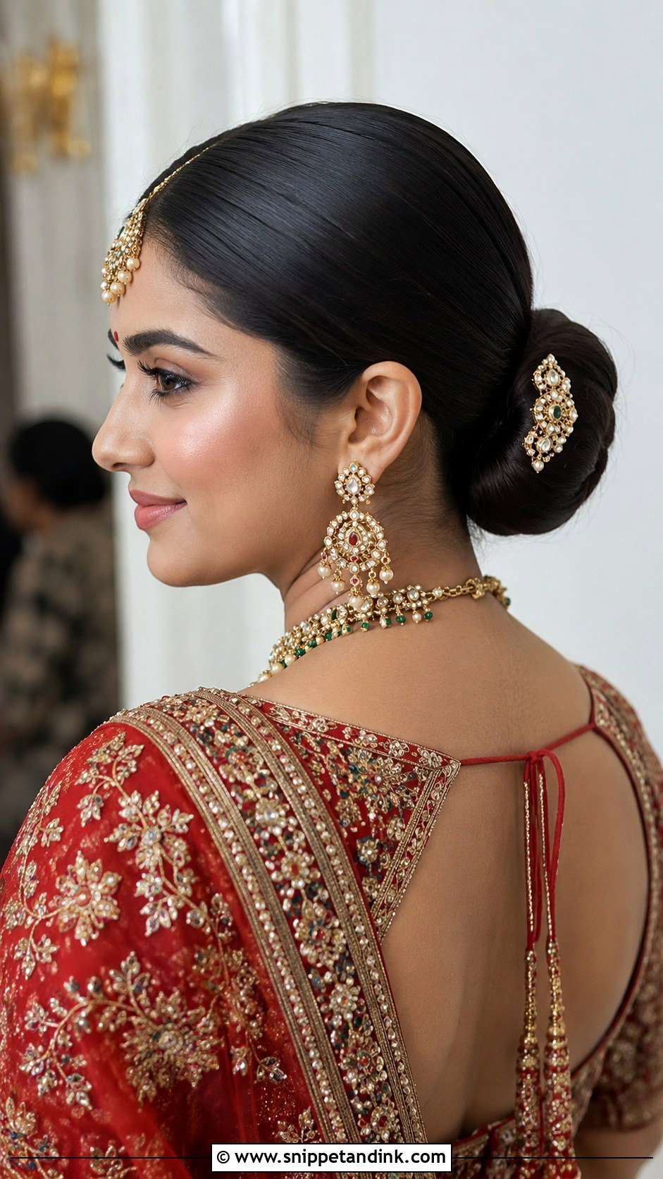 Low Bun With Middle Parting - Snippet and Ink - 25 Indian Weddings Bridal Hairstyles