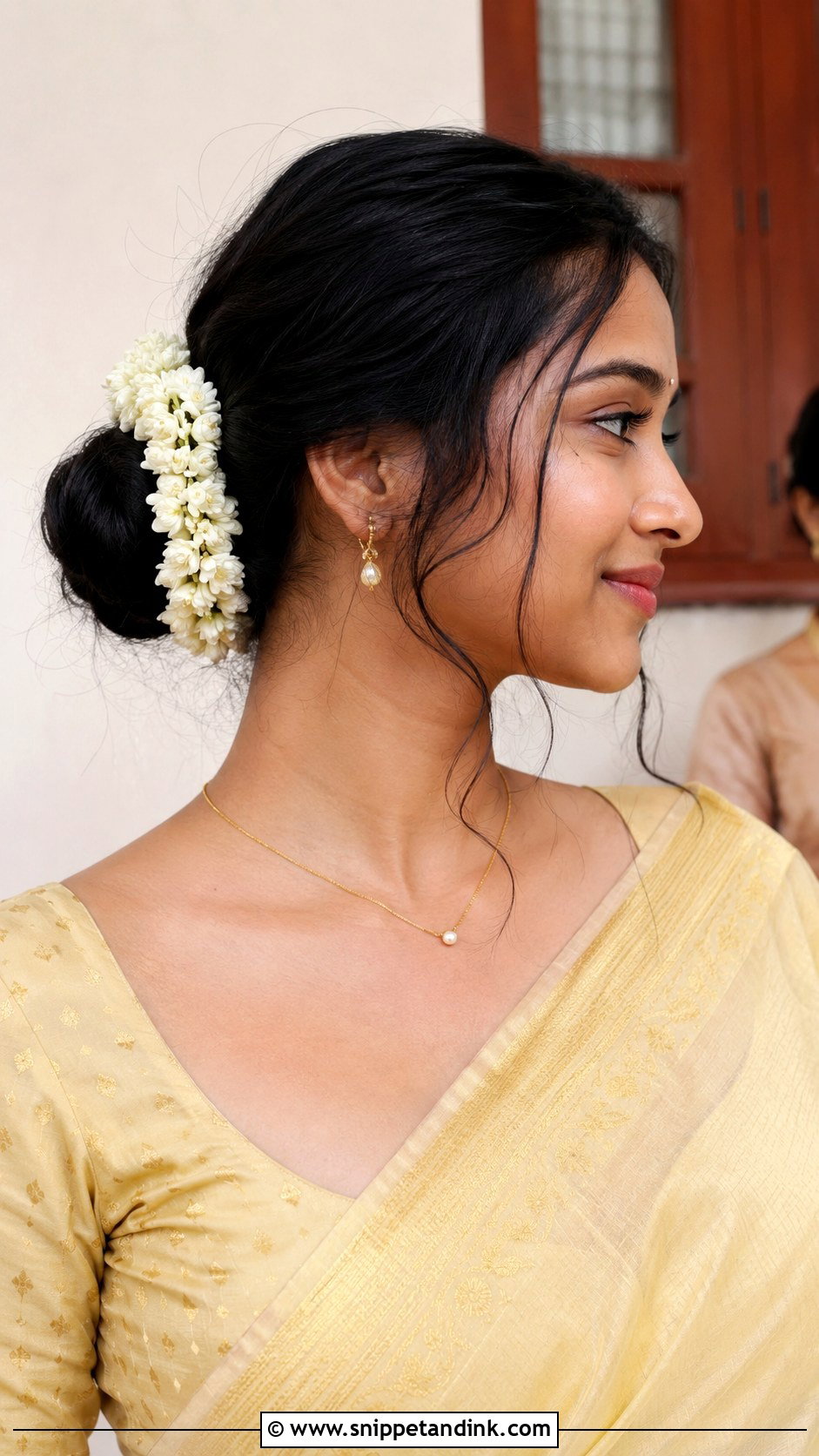Low Bun With Mogra Flowers - Snippet and Ink - 20 Valaikappu Hairstyles