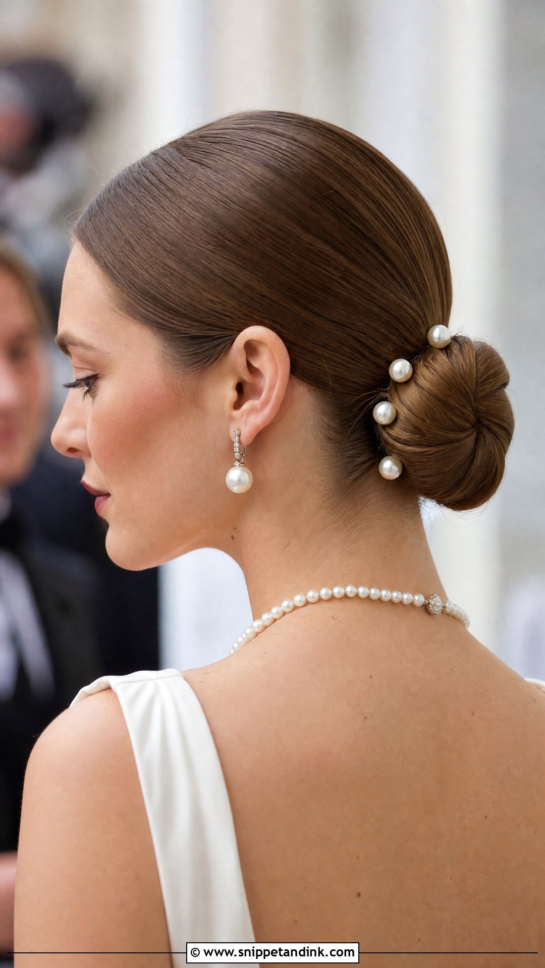 Low Bun With Pearl Accents - Snippet and Ink - 30 Mom of Bride Hairstyles