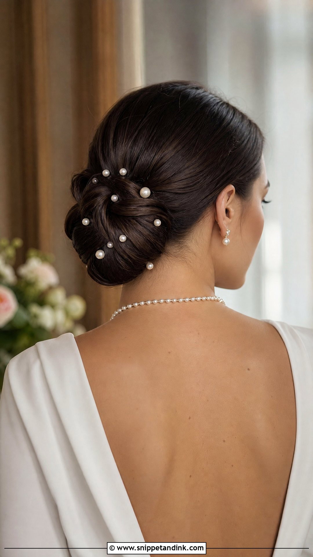 Low Bun With Pearl Accents - Snippet and Ink - 20 Bridal Buns Hairstyle