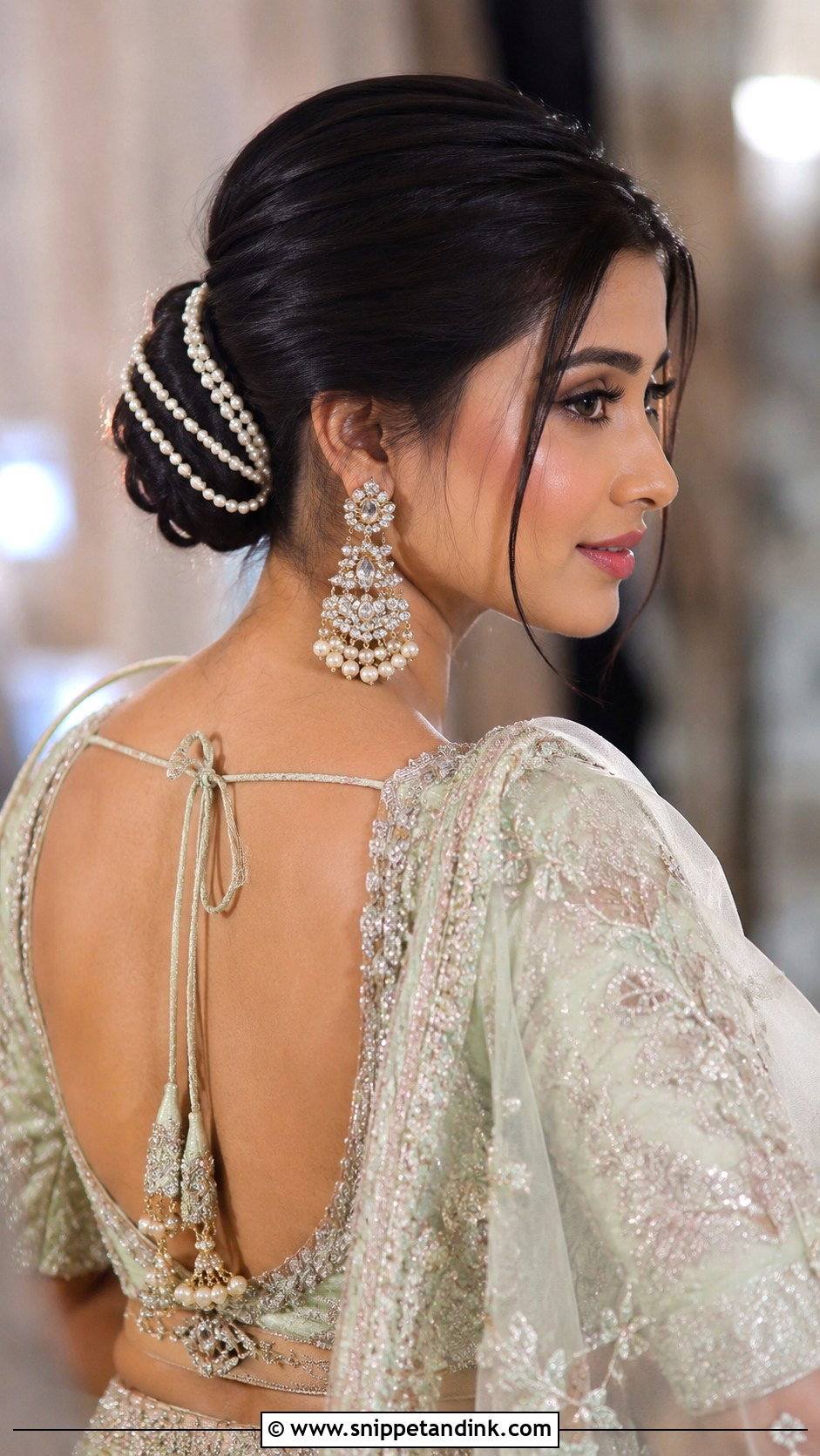 Low Bun With Pearl Accessories - Snippet and Ink - 30 Sangeet Hairstyles for Bride