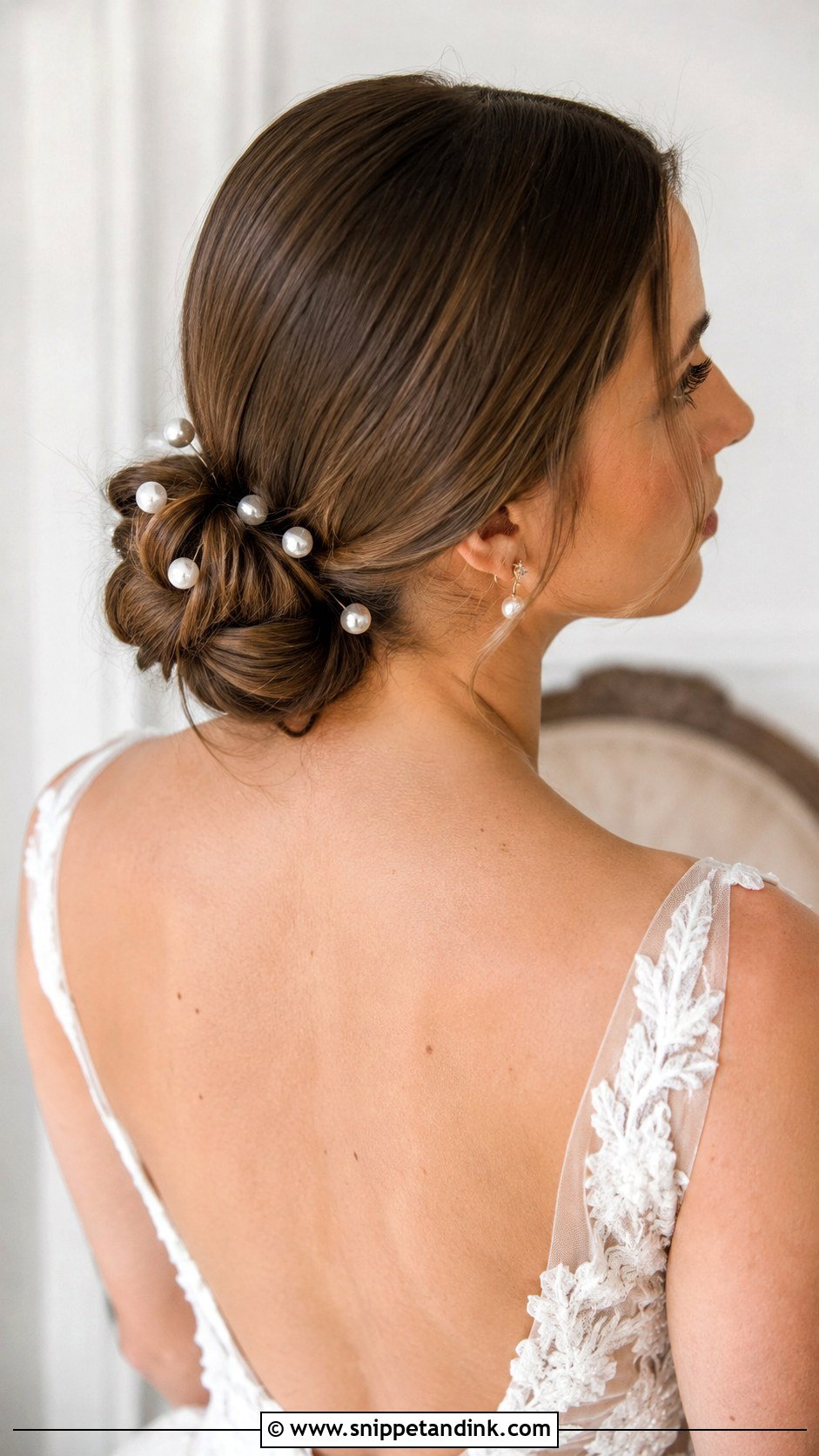 Low Bun With Pearl Hair Pins - Snippet and Ink - 20 Sofia Richie Wedding Hair Ideas