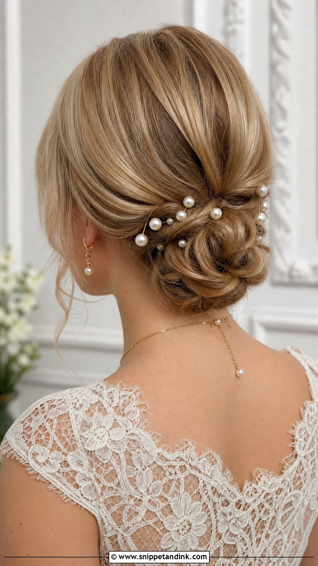 Low Bun With Pearl Pins - Snippet and Ink - 20 Bridal Hair Design Ideas