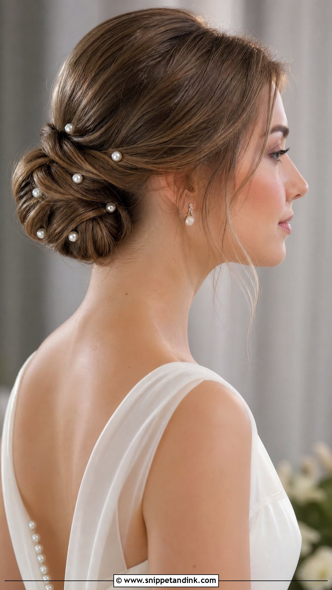 Low Bun With Pearl Pins - Snippet and Ink - 25 Bridal Hair Up Ideas