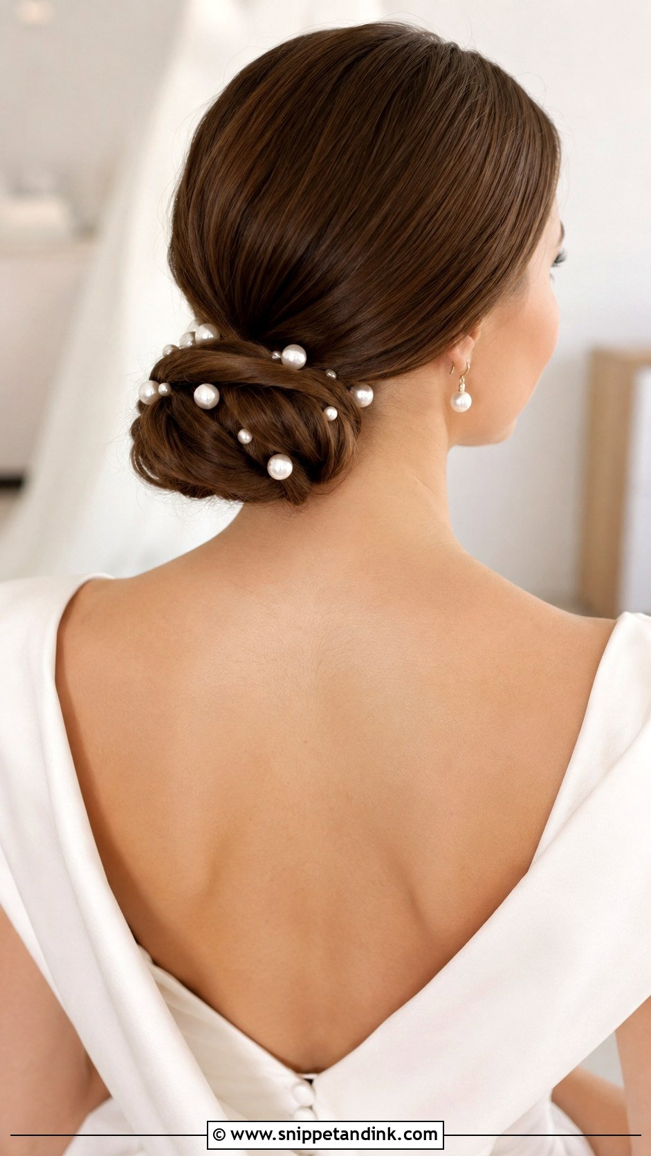 Low Bun With Pearl Pins - Snippet and Ink - 25 Low Bridal Bun Ideas