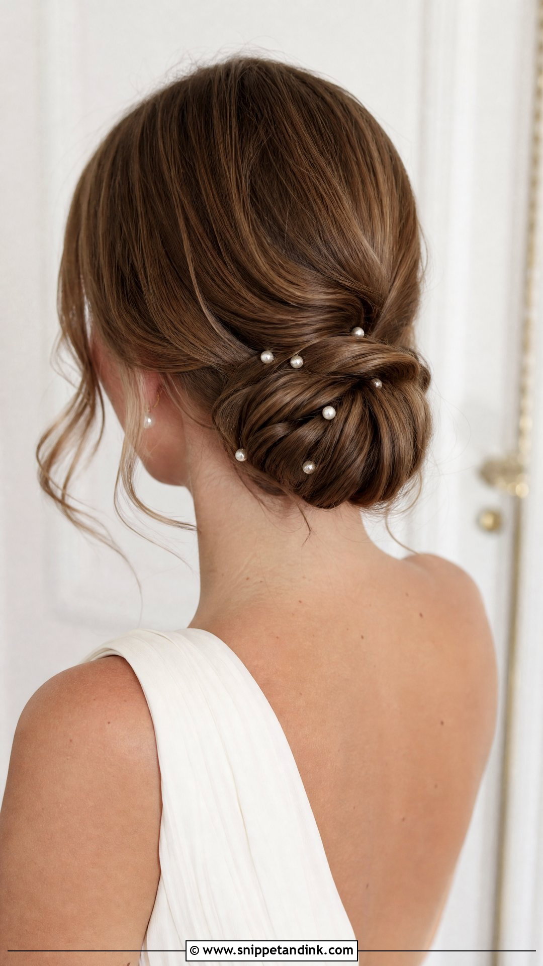 Low Bun With Pearl Pins - Snippet and Ink - 20 Pearl Wedding Hairstyles